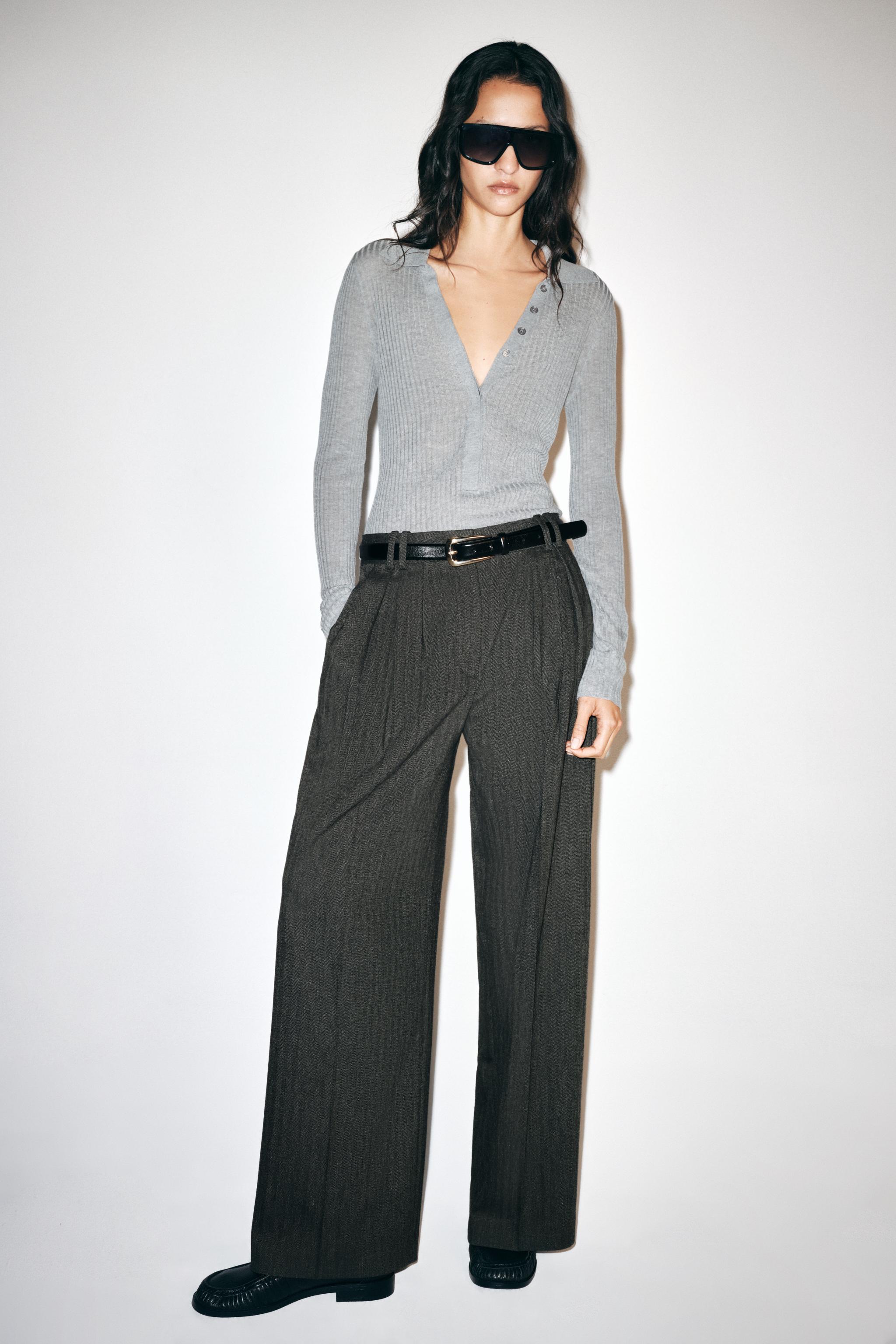 ZW COLLECTION HERRINGBONE WIDE-LEG TROUSERS — ZARA