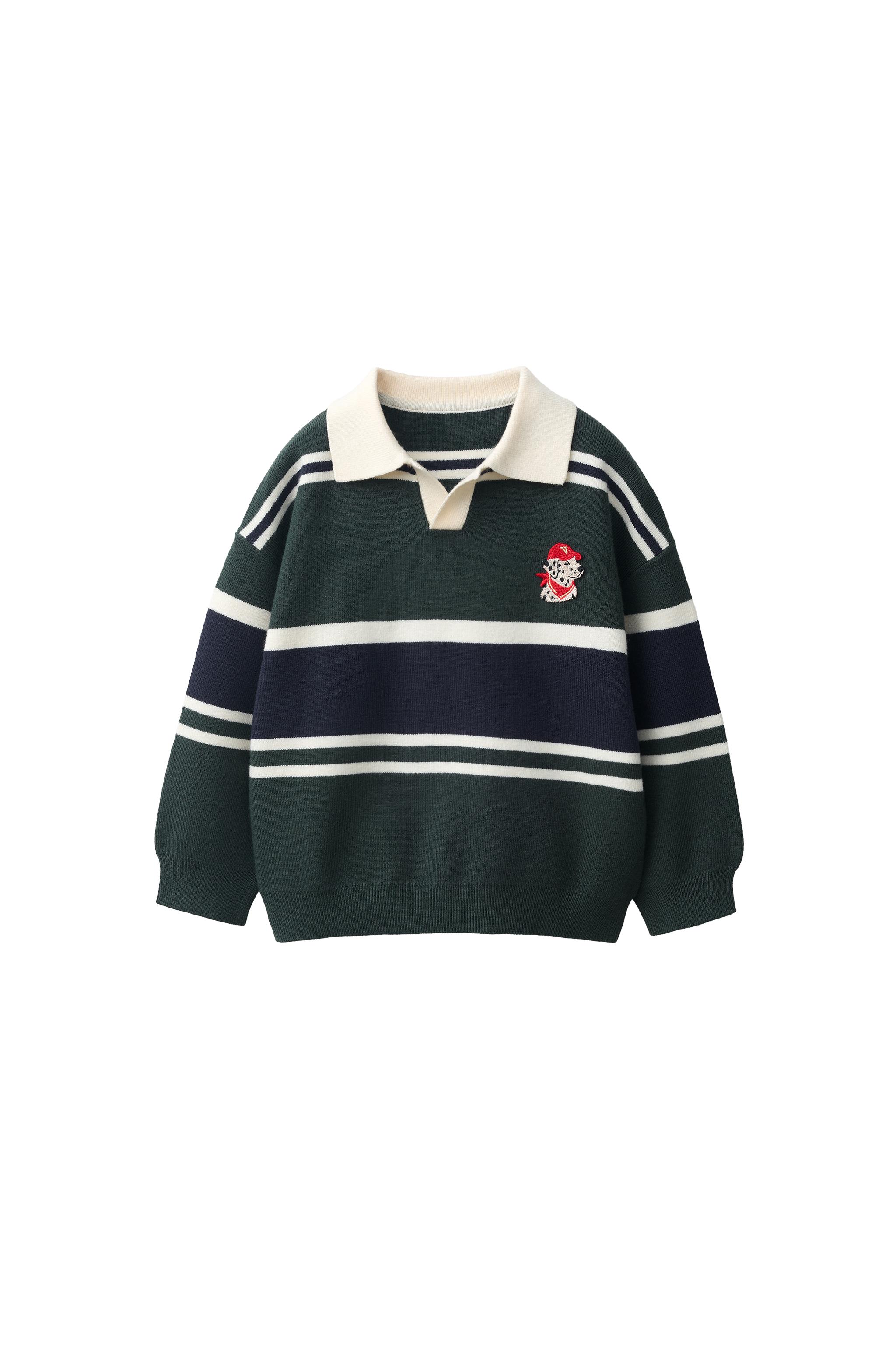 STRIPED EMBROIDERED KNIT POLO JUMPER — ZARA