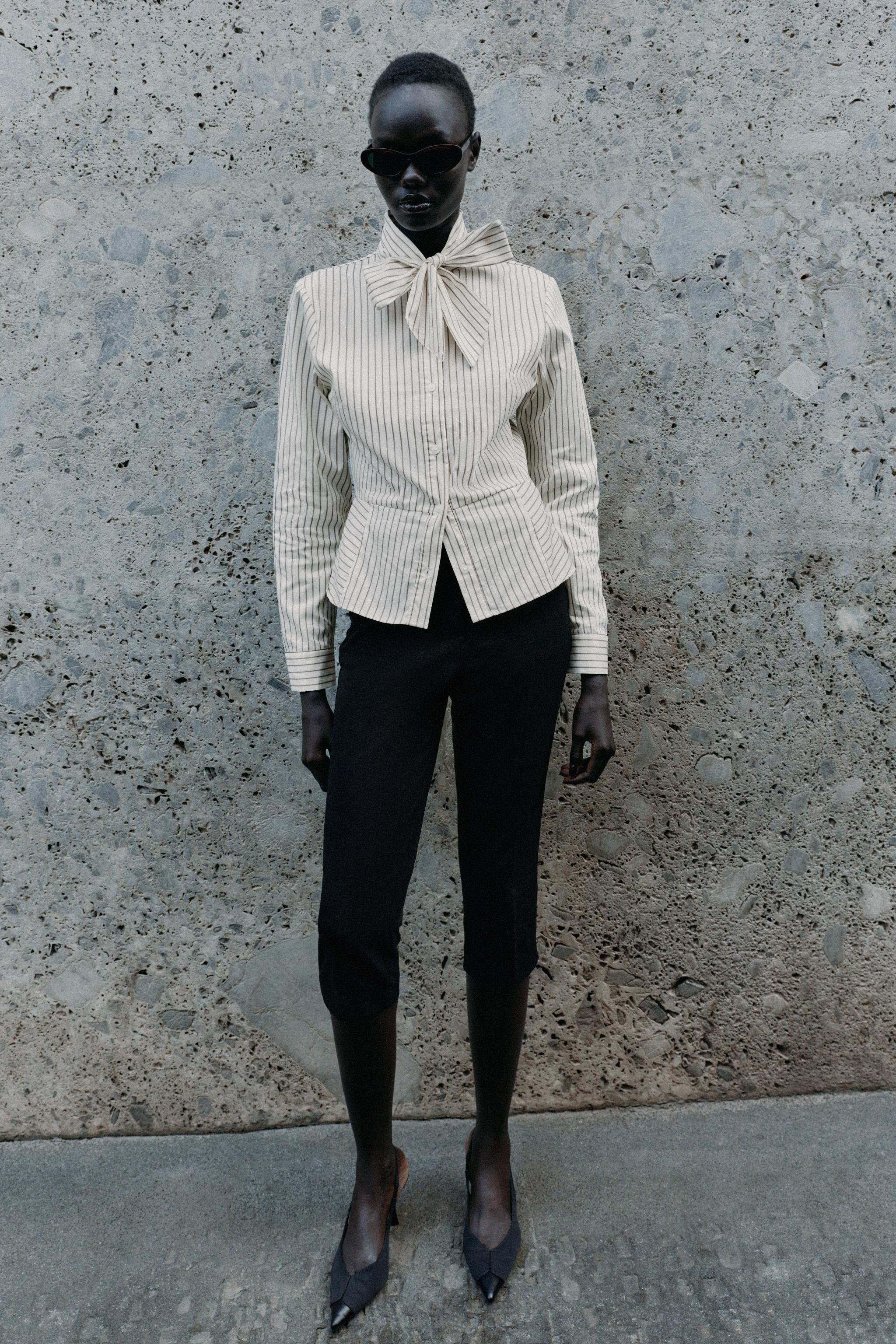 Рубашка с баской и завязками — ZARA