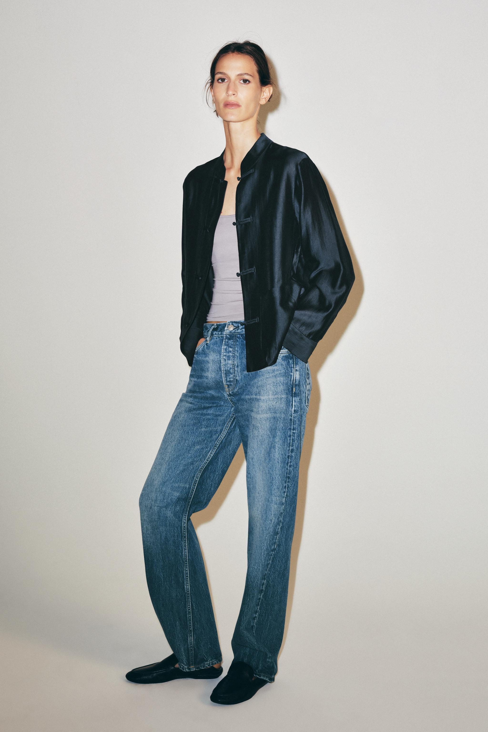 Атласная рубашка ZW Collection с застёжкой-бранденбургом — ZARA