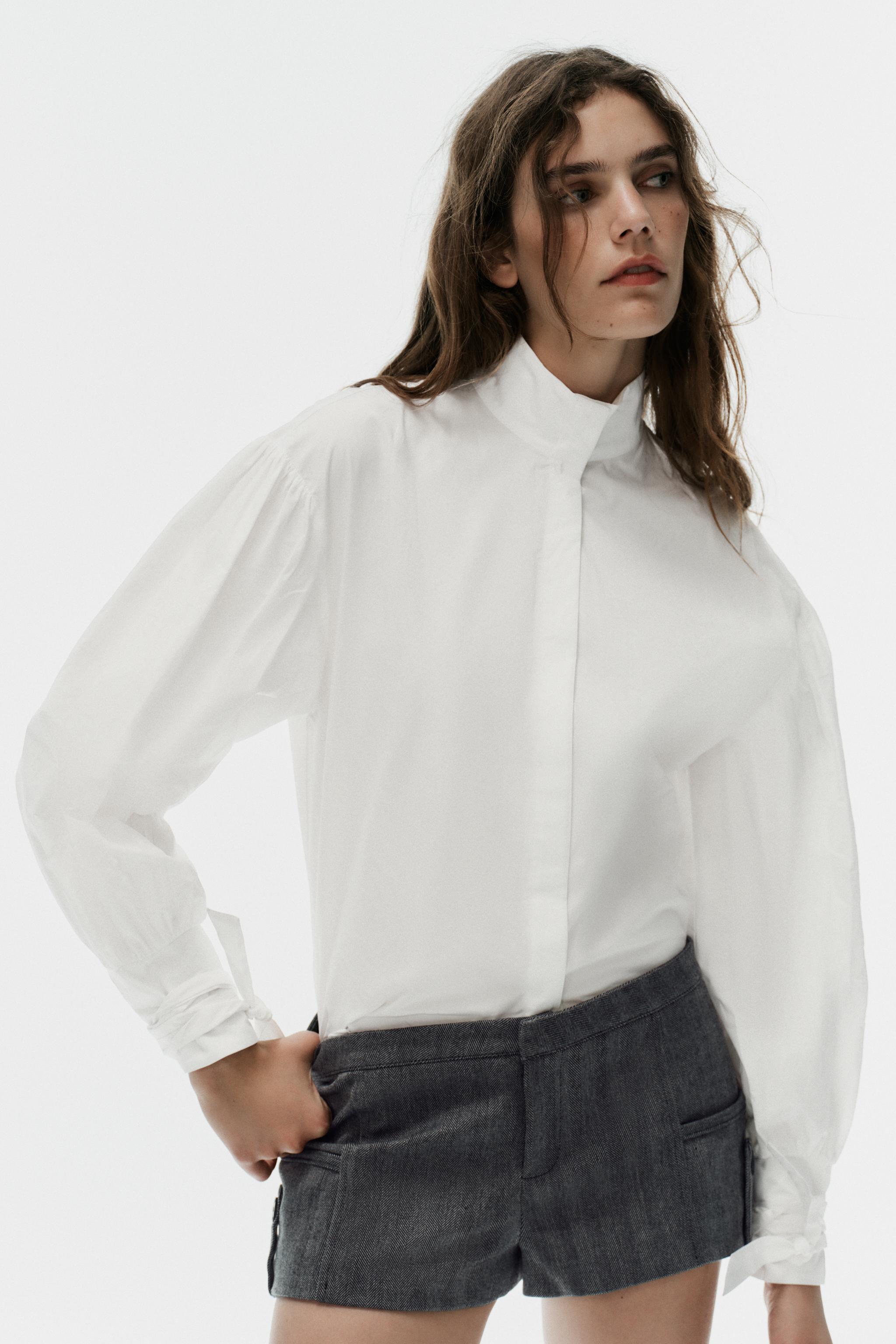 РУБАШКА ИЗ ПОПЛИНА С ЗАВЯЗКАМИ — ZARA