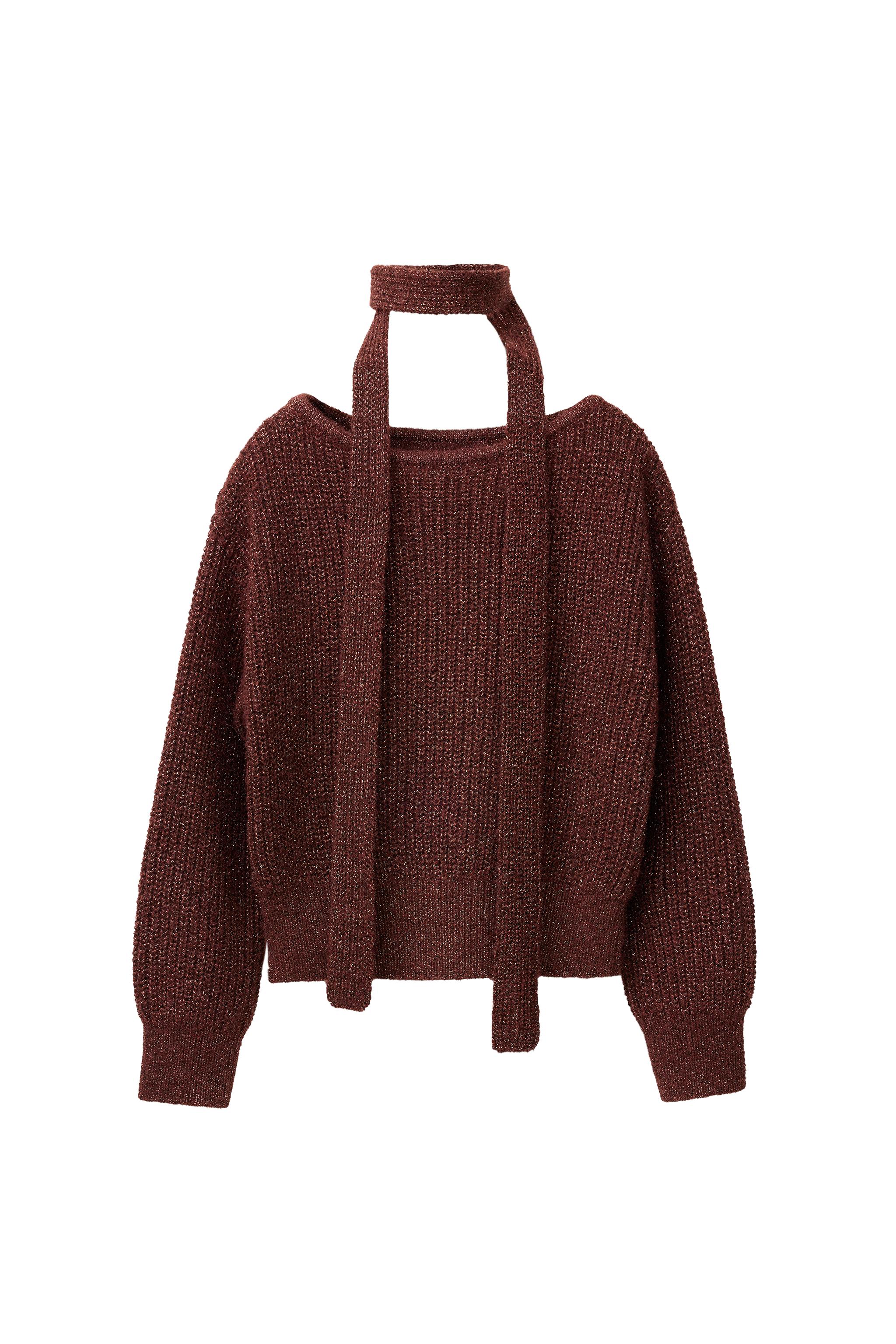 METALLIC KNIT JUMPER WITH SCARF — ZARA
