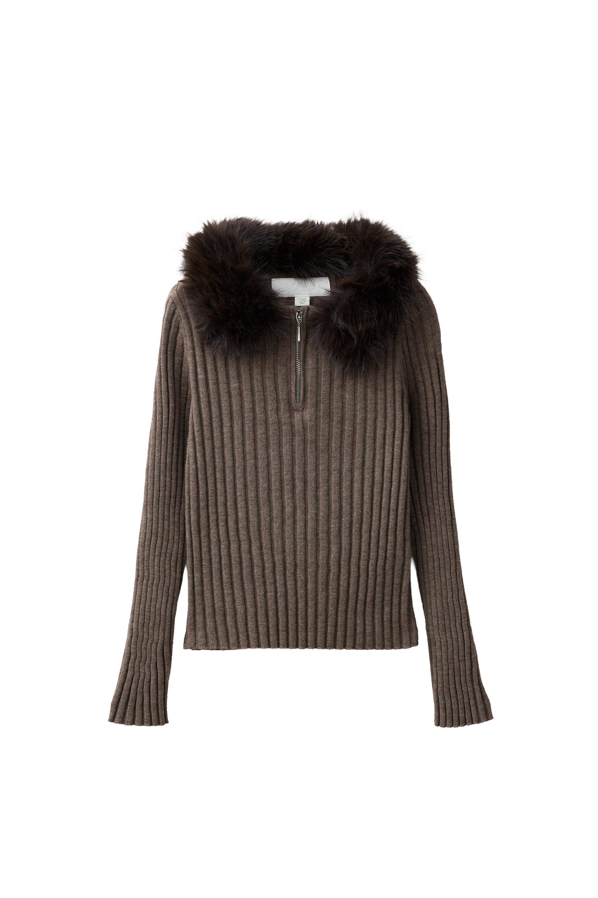 СВИТЕР С МОЛНИЕЙ И МЕХОВЫМ ВОРОТНИКОМ — ZARA