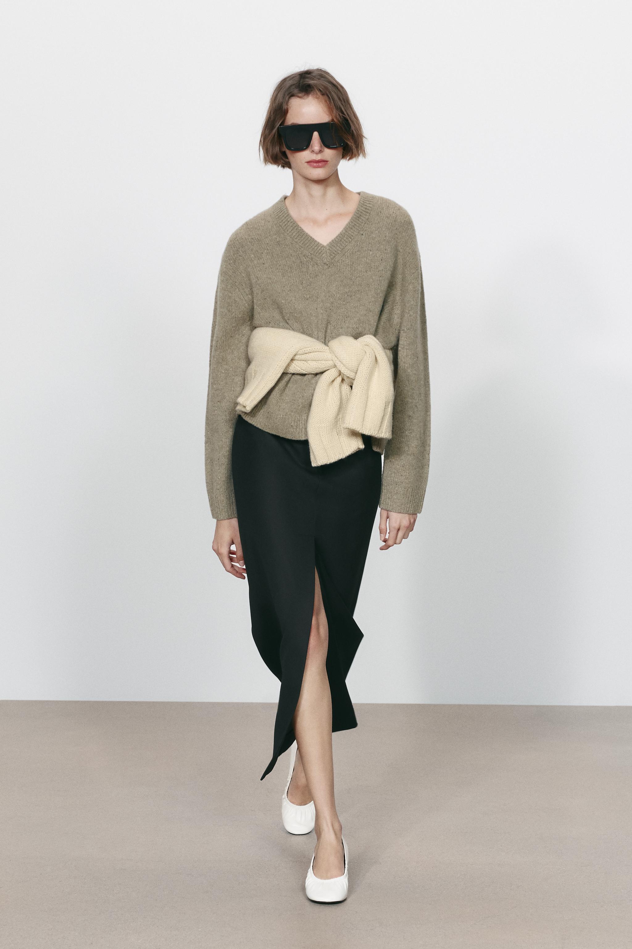 Джемпер с V-образным вырезом из 100% шерсти — ZARA