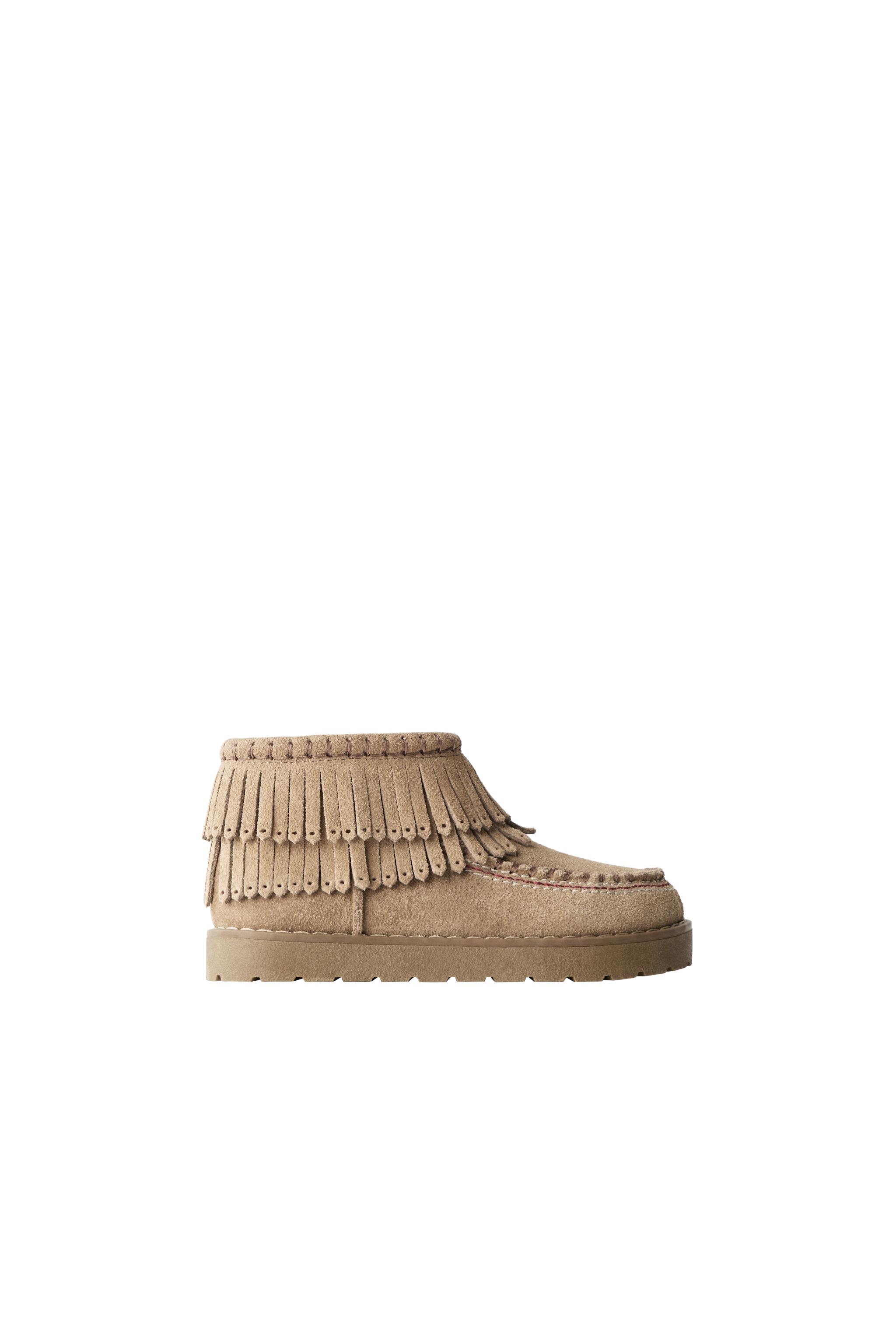 FRINGED LINED LEATHER ANKLE BOOTS — ZARA