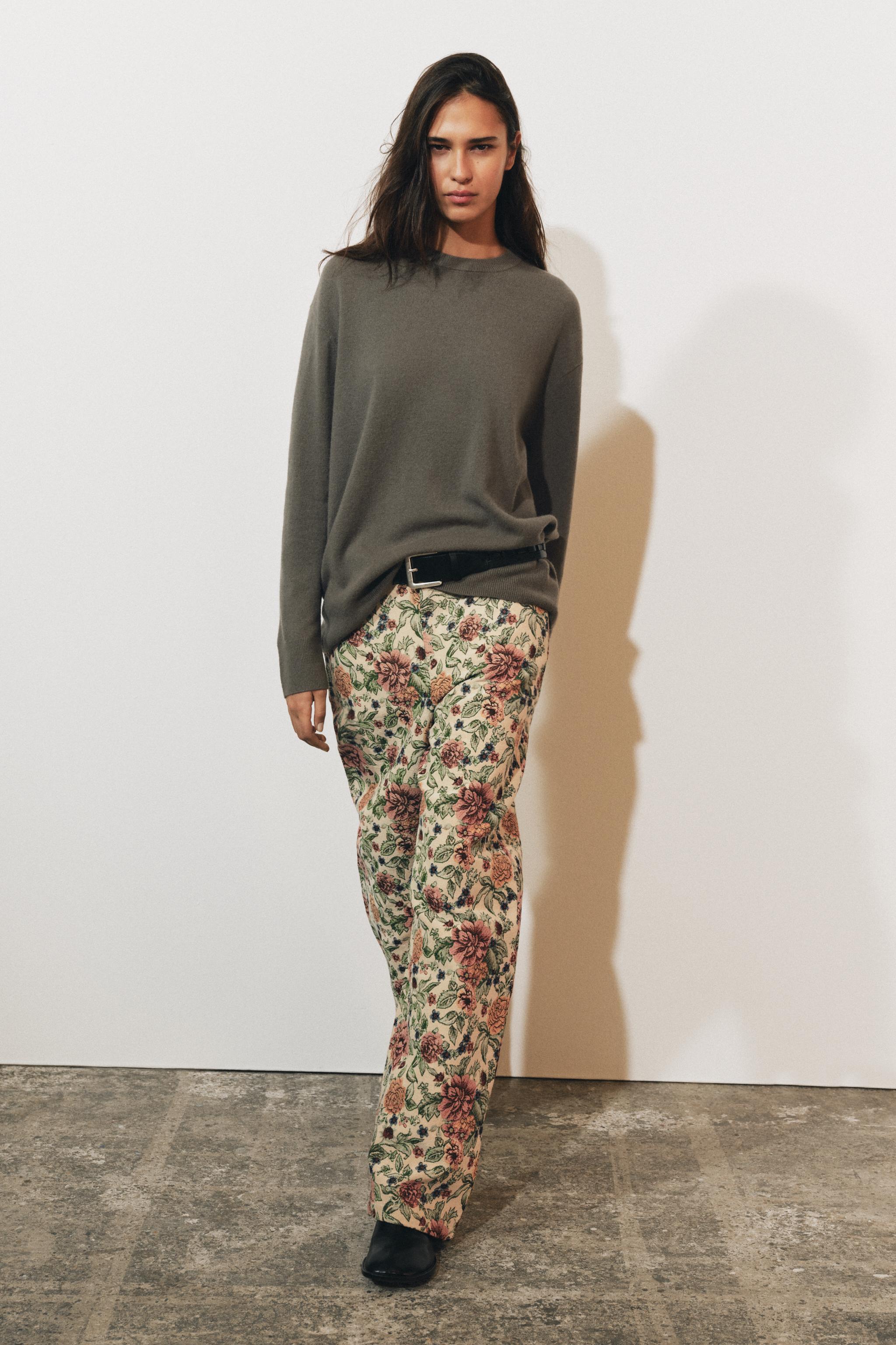 Брюки ZW COLLECTION с жаккардовым цветочным принтом — ZARA
