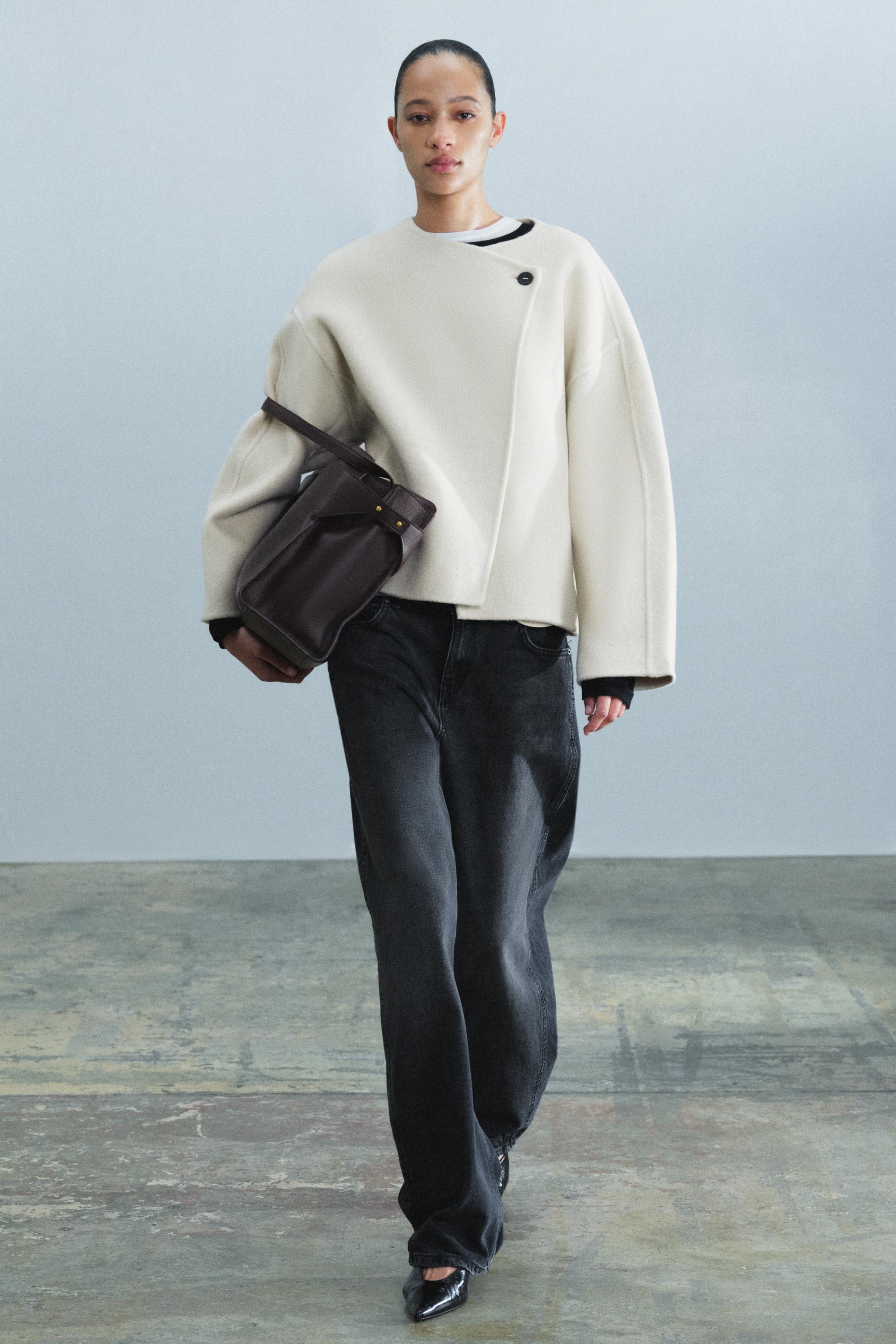 Укороченное пальто из шерстяной смеси ZW COLLECTION — ZARA