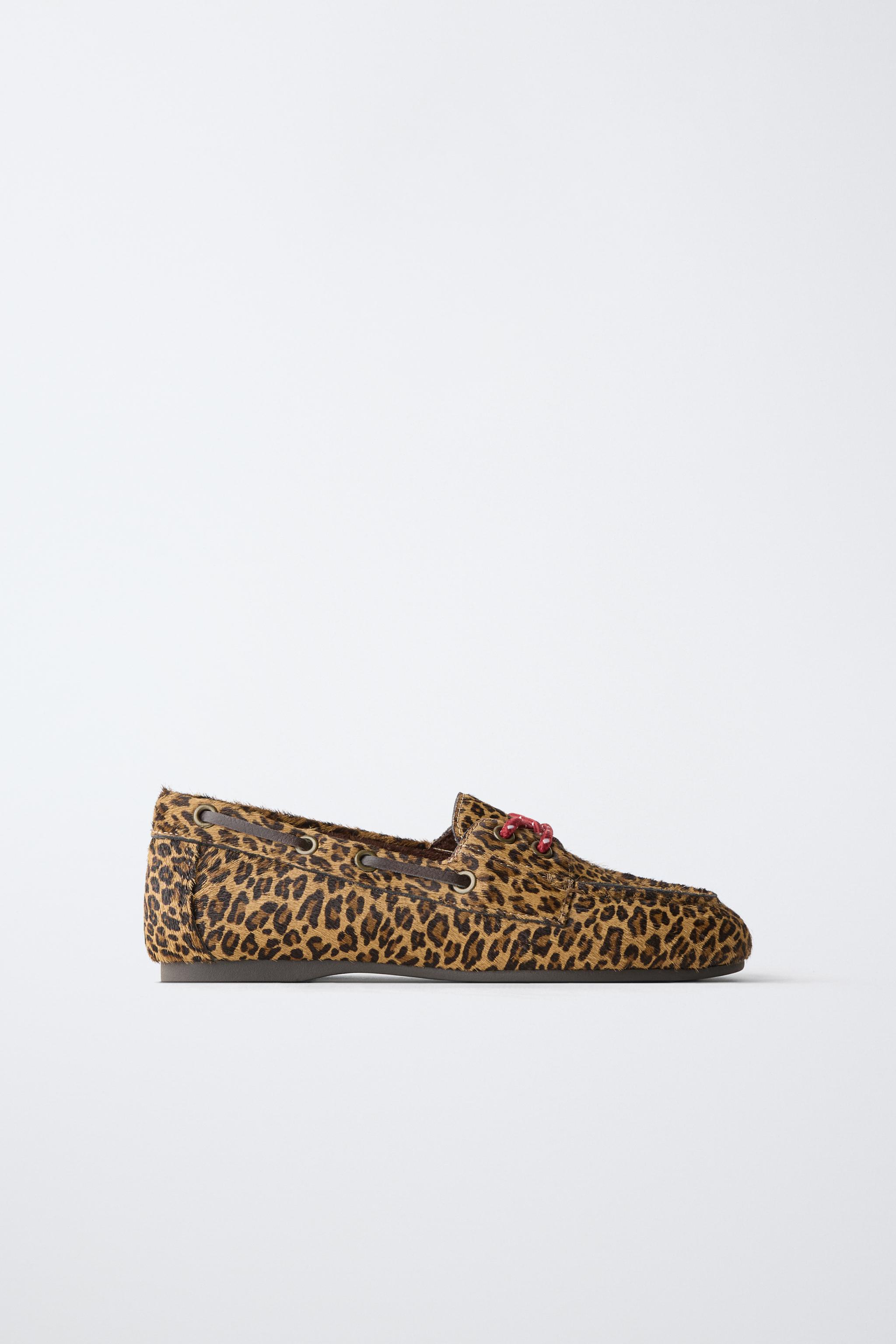 LEOPARD PRINT LEATHER LOAFERS — ZARA