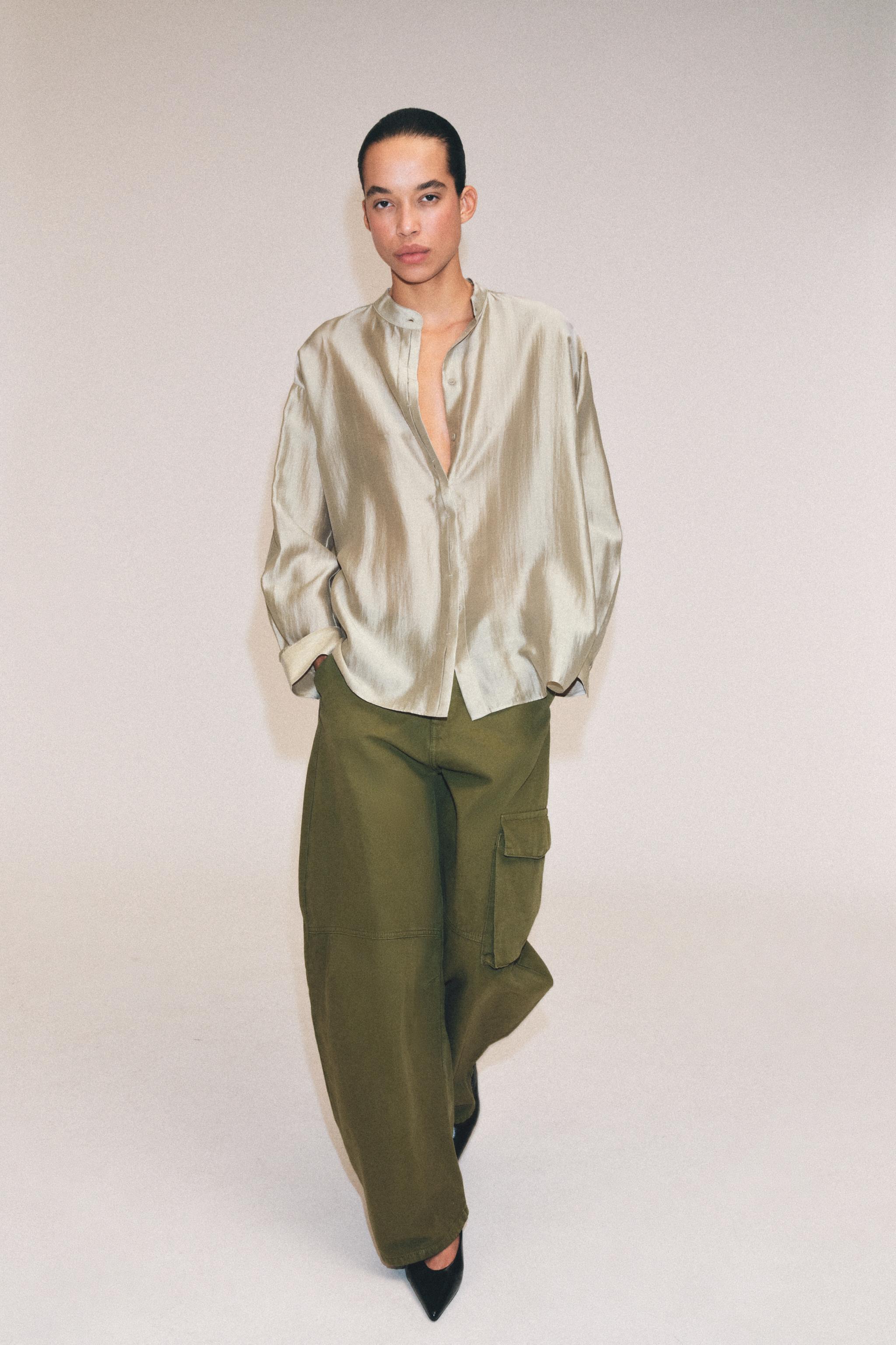 РУБАШКА С ВОРОТНИКОМ-СТОЙКОЙ ZW COLLECTION — ZARA