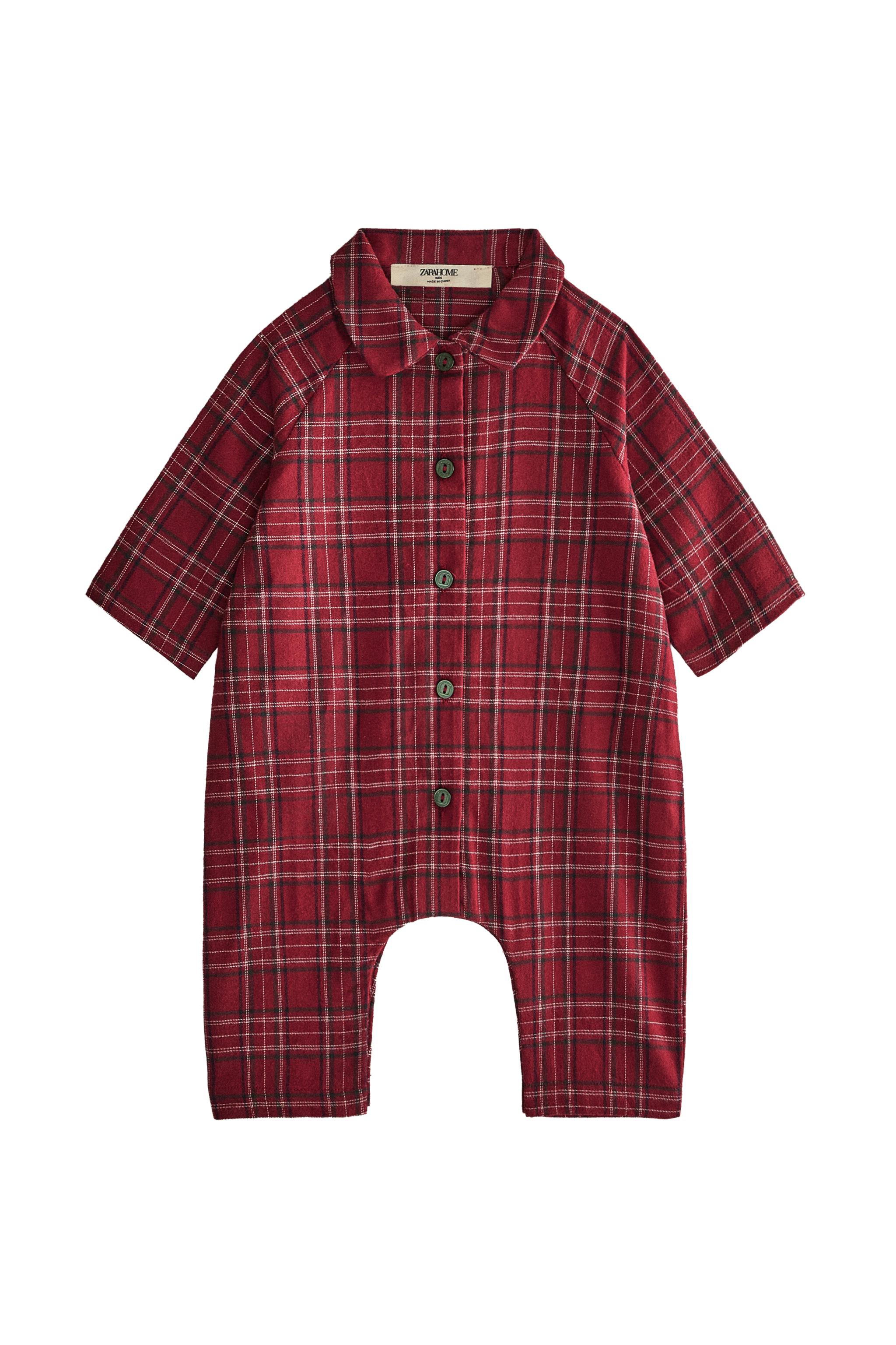 BABY CHRISTMAS CHECK FLANNEL ROMPER — ZARA