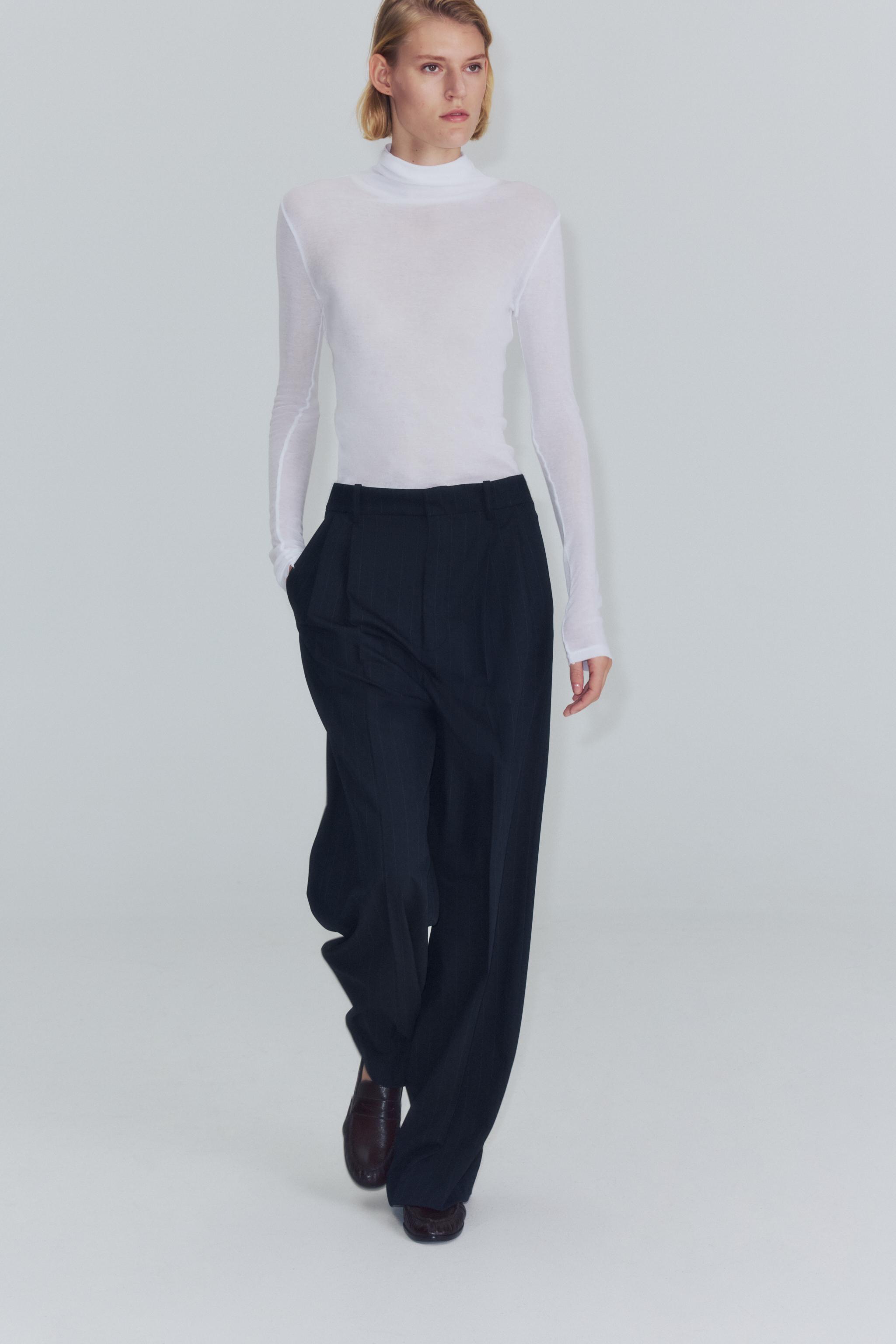 БРЮКИ В ПОЛОСКУ С ВЫСОКОЙ ПОСАДКОЙ И ЗАЩИПАМИ — ZW COLLECTION — ZARA