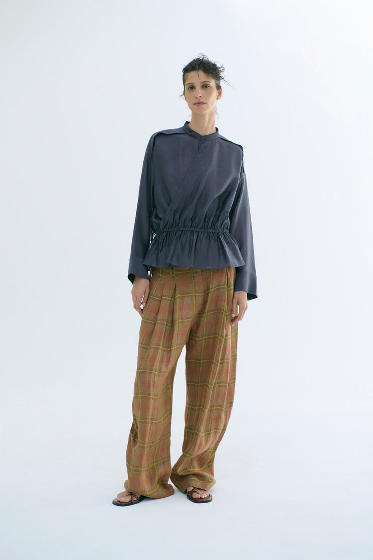 Брюки ZW COLLECTION в клетку из льна