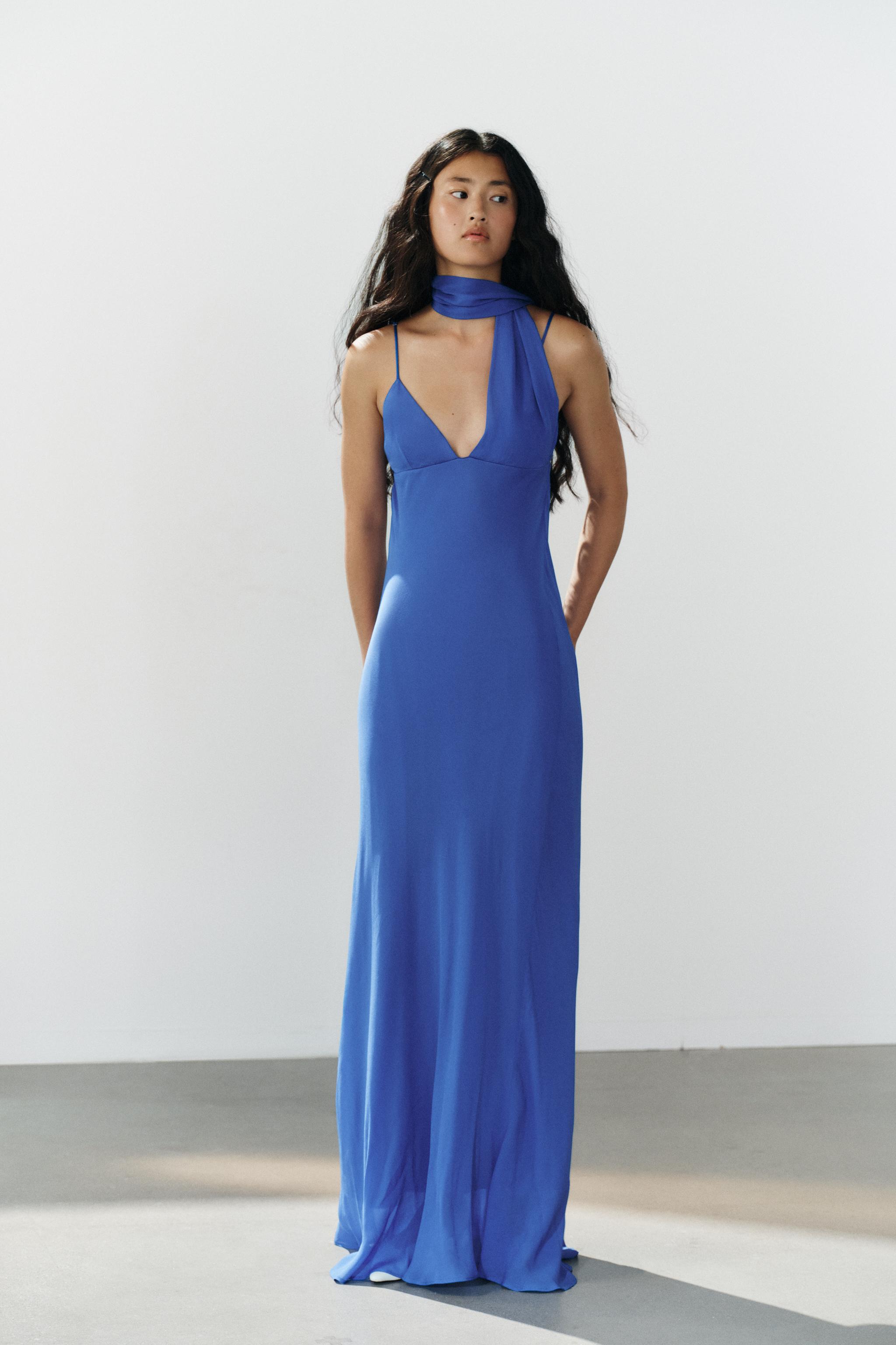 Длинное платье из жоржета с завязками-бретелями — ZARA