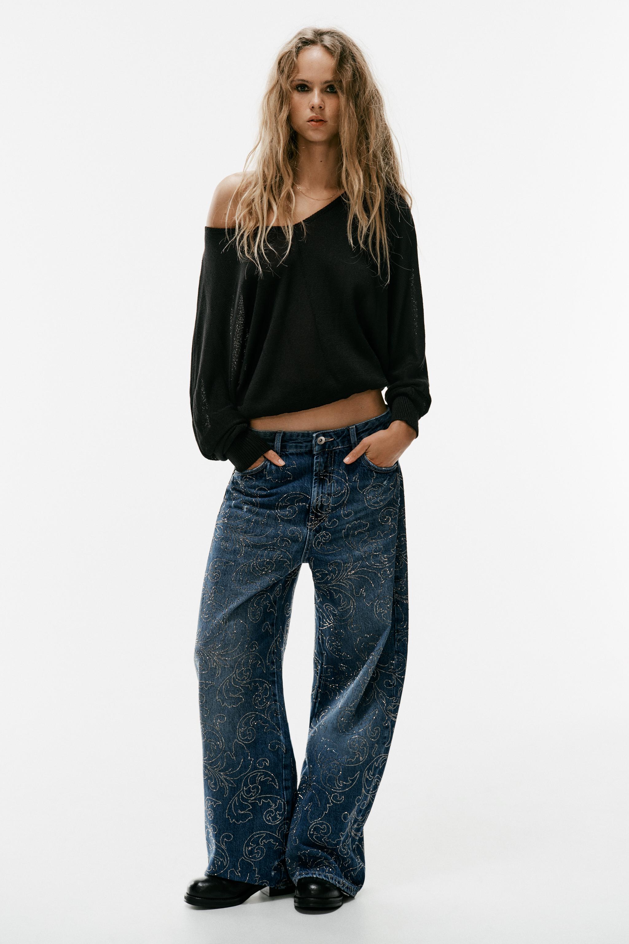 Джинсы свободного кроя со средней посадкой с блеском — ZARA