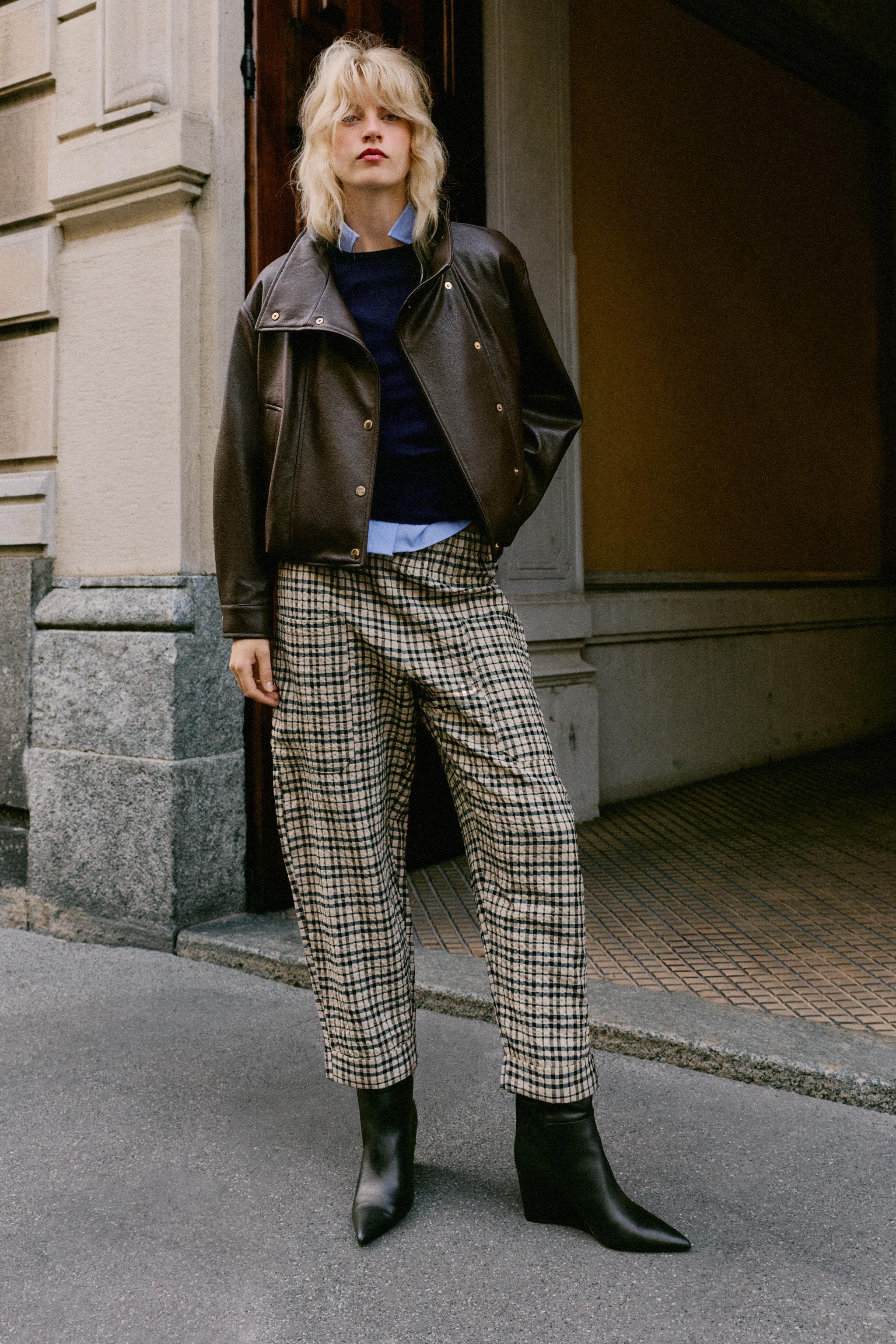 Брюки в клетку на эластичном поясе — ZARA