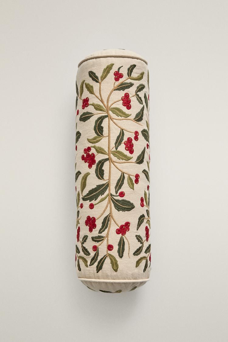 EMBROIDERED CURRANT BOLSTER CUSHION