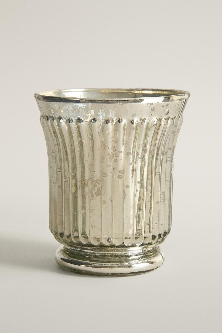MERCURISED GLASS CHRISTMAS CANDLE HOLDER