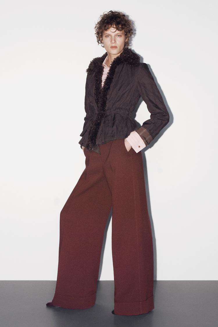 ZW COLLECTION FAUX FUR COLLAR JACKET WITH BELT
