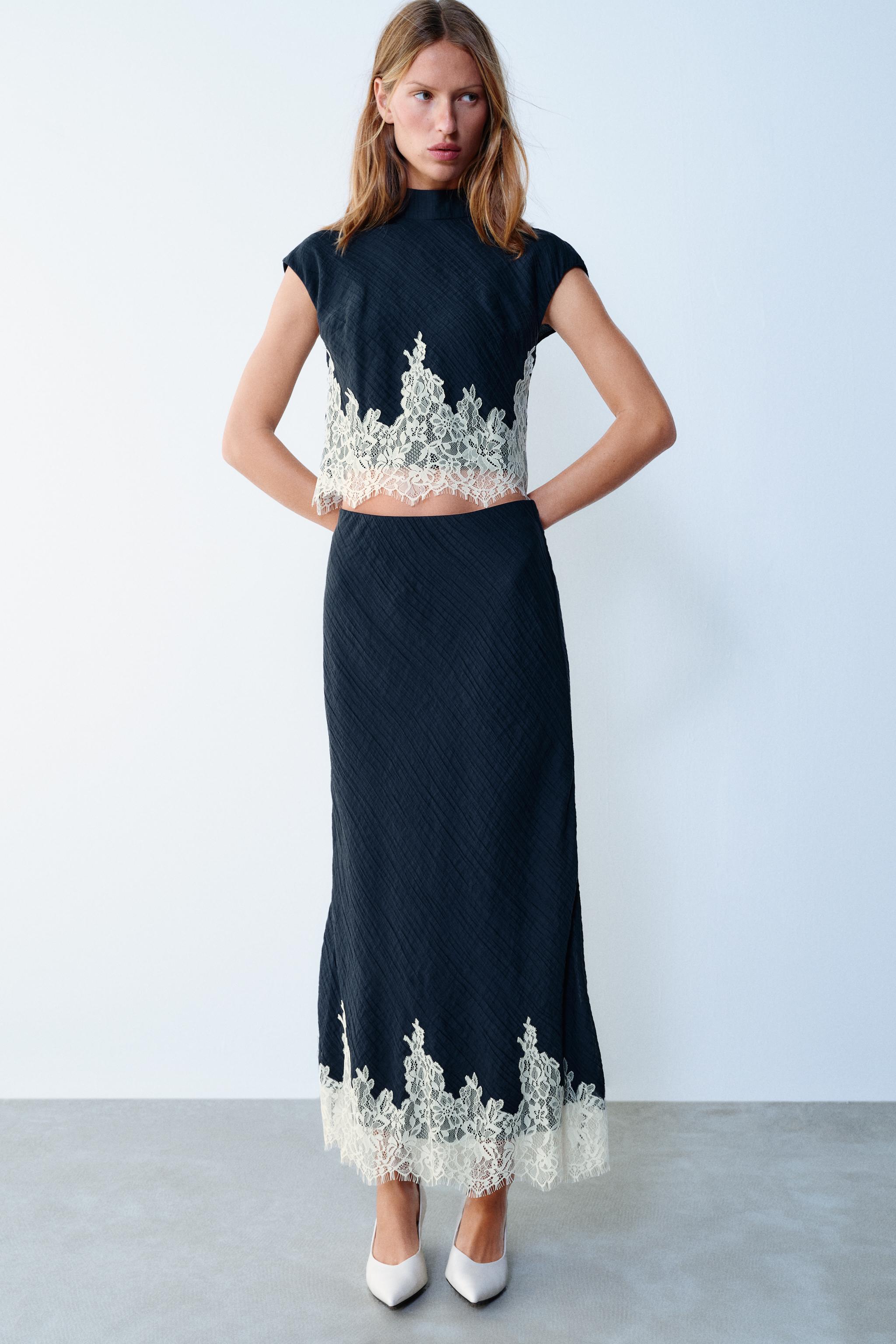 КОРОТКИЙ ТОП С КРУЖЕВНОЙ ОТДЕЛКОЙ — ZARA