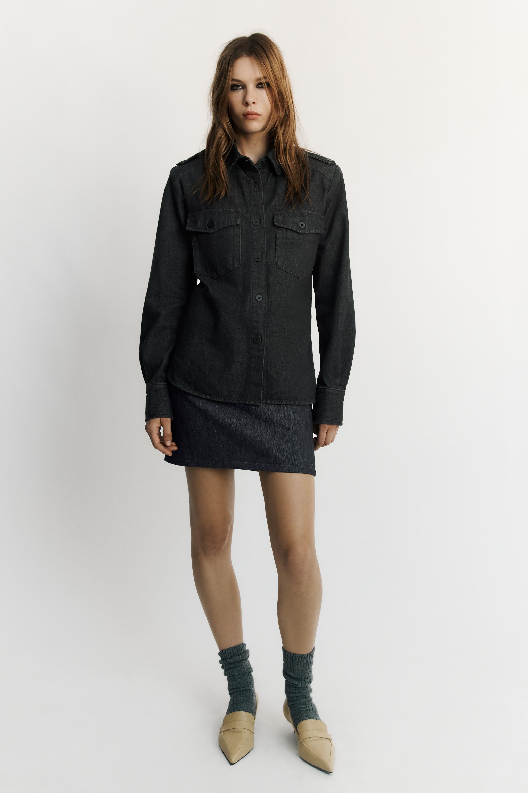 Джинсовая рубашка с карманами TRF — ZARA