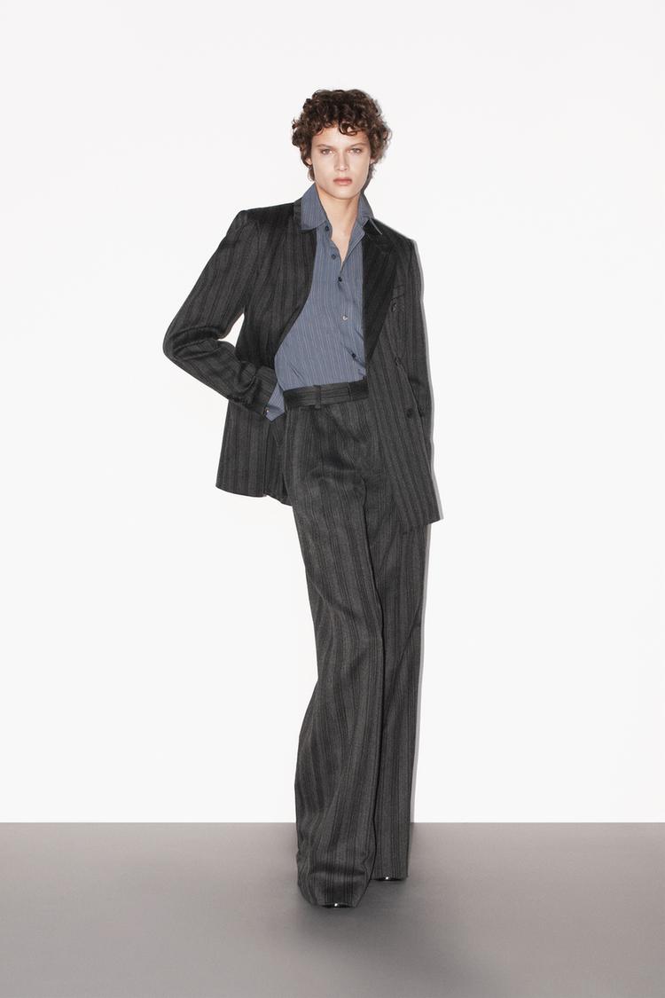 ZW COLLECTION 100% WOOL HERRINGBONE WIDE-LEG TROUSERS
