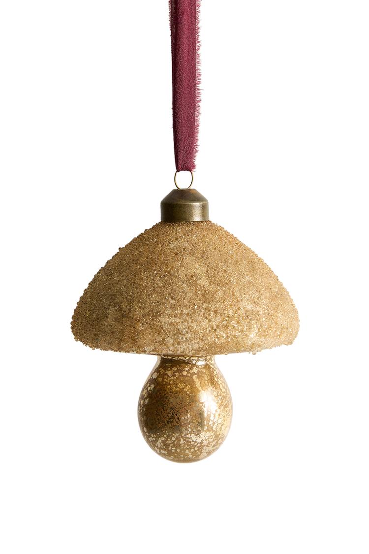 GLASS MUSHROOM CHRISTMAS TREE ORNAMENT