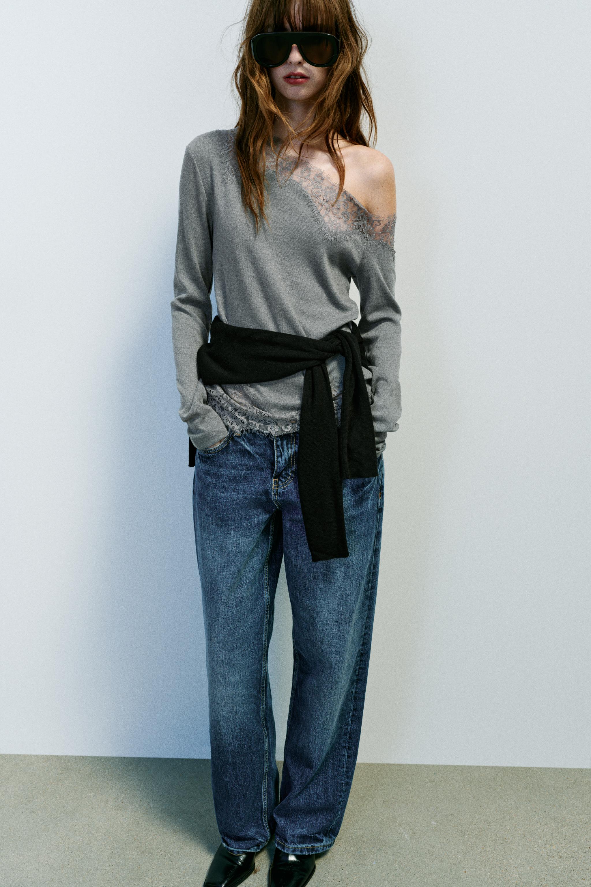 Асимметричный топ с кружевом — ZARA