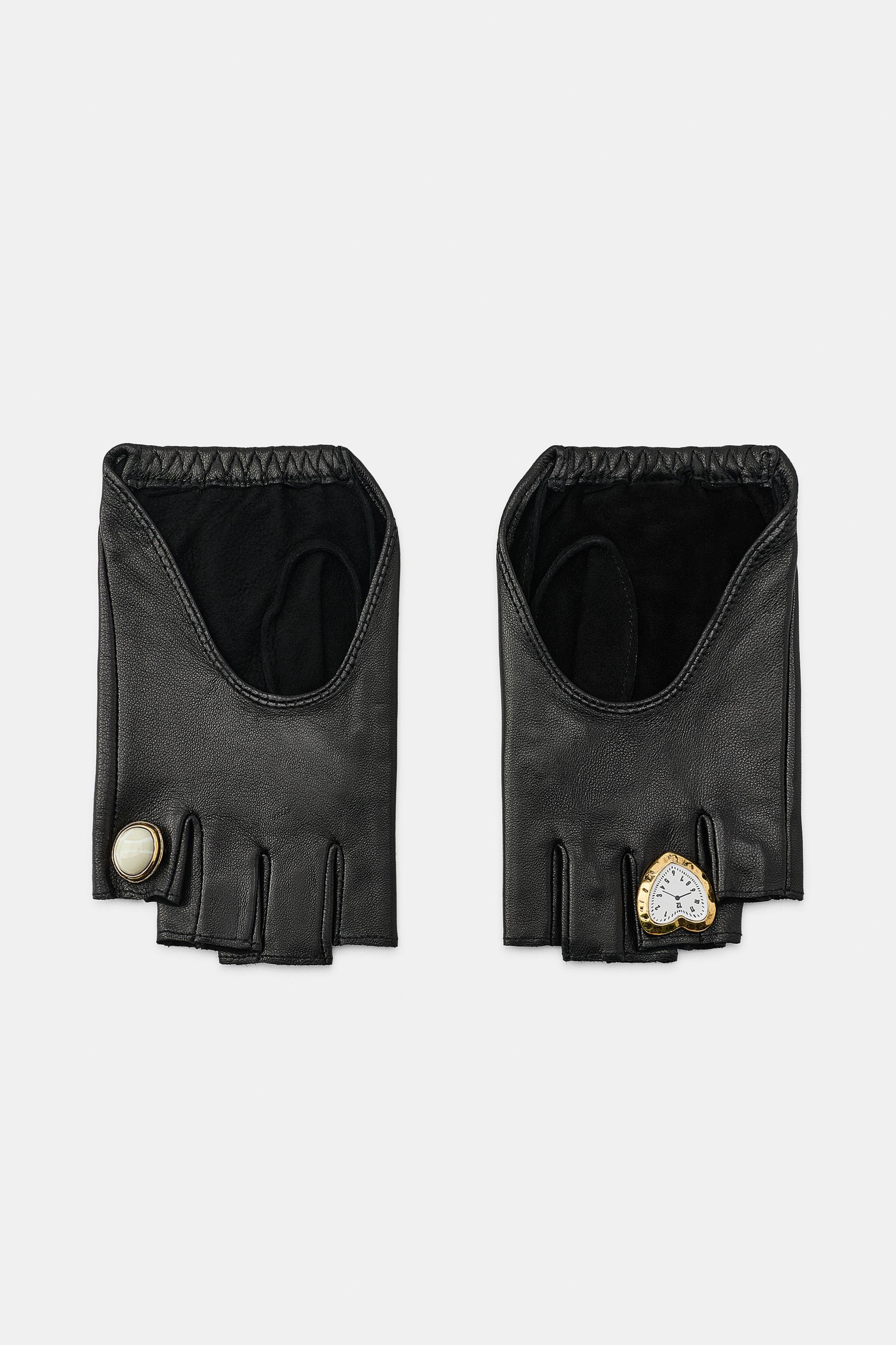 КОЖАНЫЕ МИТЕНКИ С КОЛЬЦОМ И ЧАСАМИ — ZARA