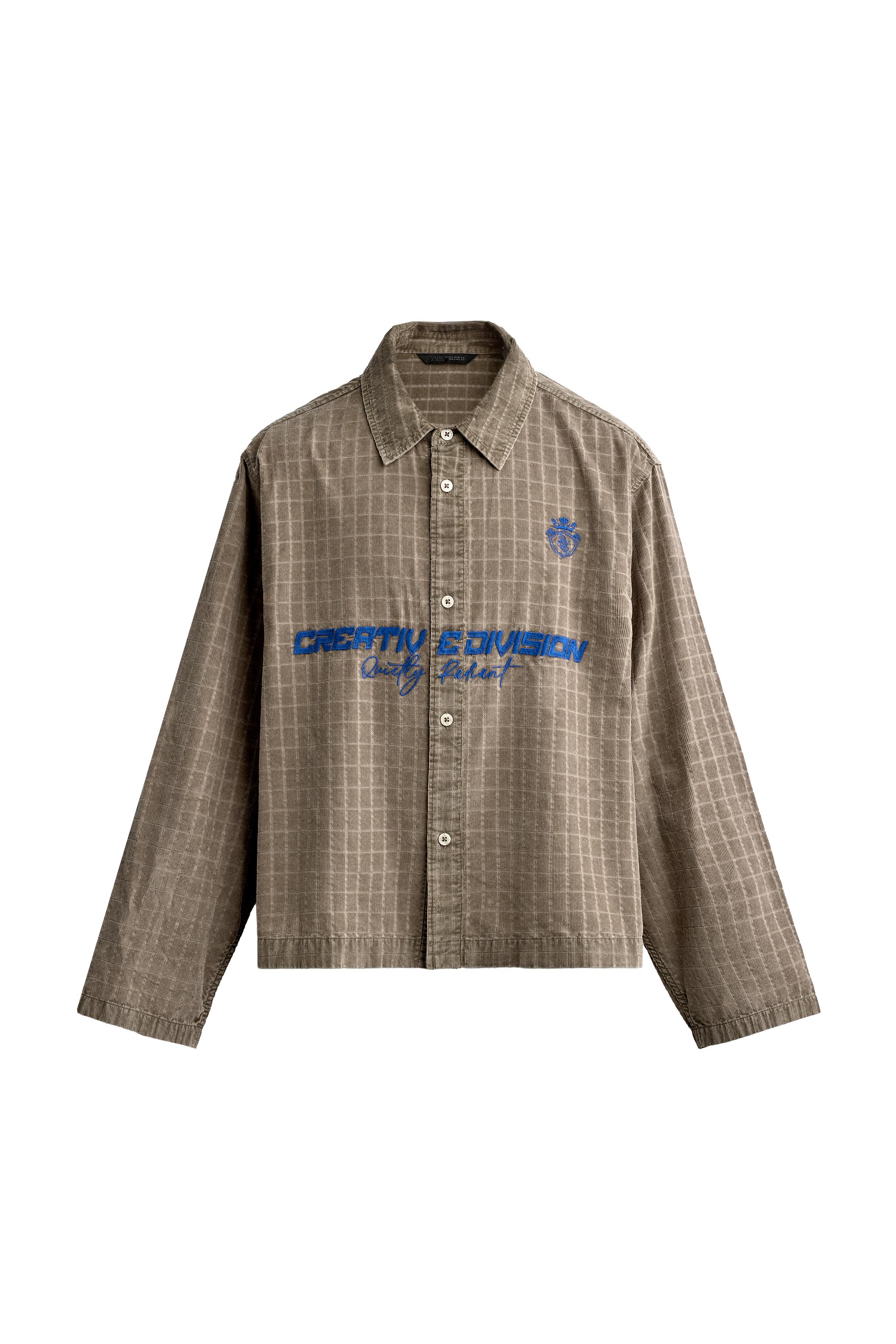 BOXY FIT EMBROIDERED TEXT SHIRT — ZARA