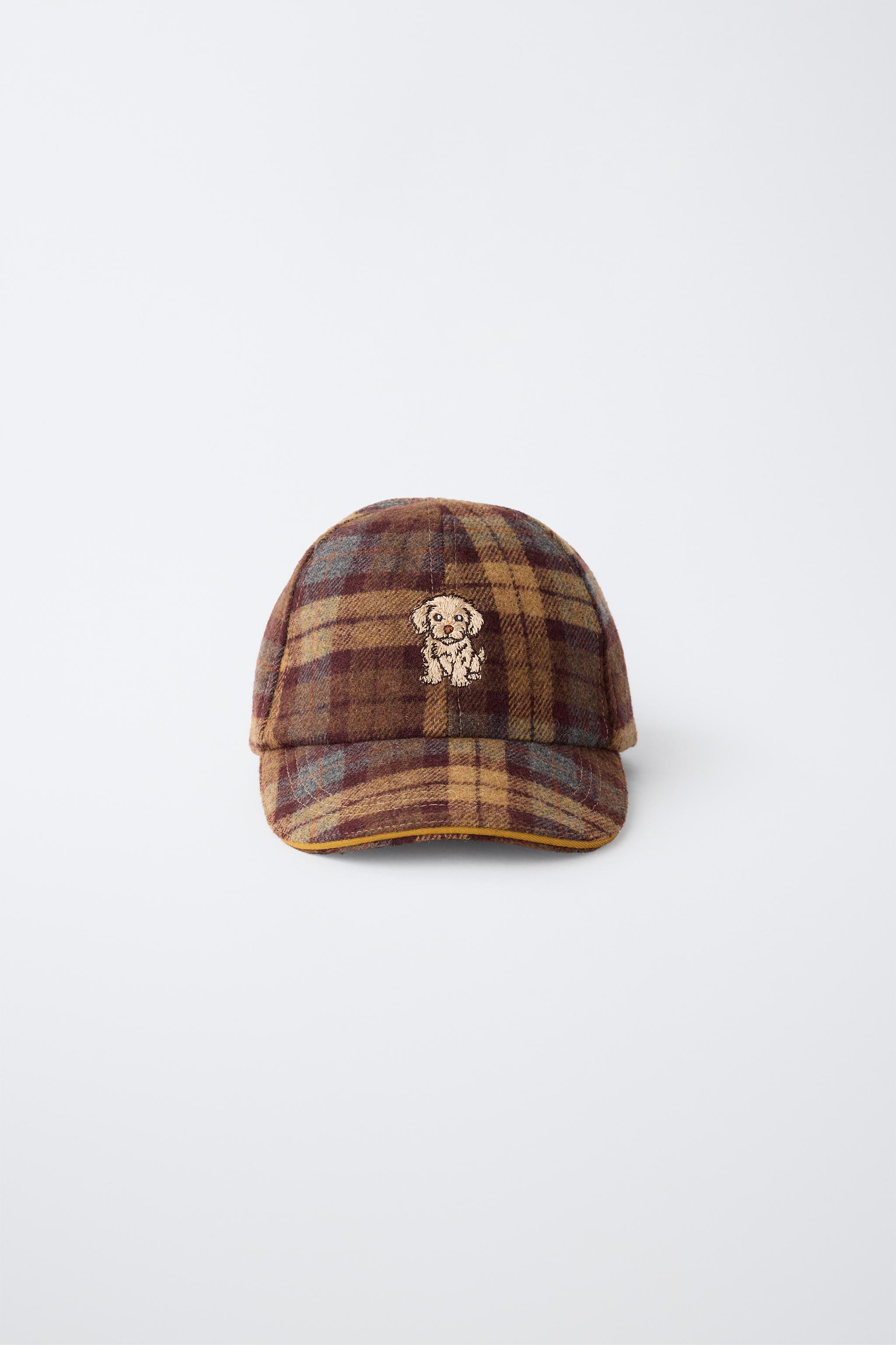 CHECK AND DOG EMBROIDERY WOOL BLEND CAP — ZARA
