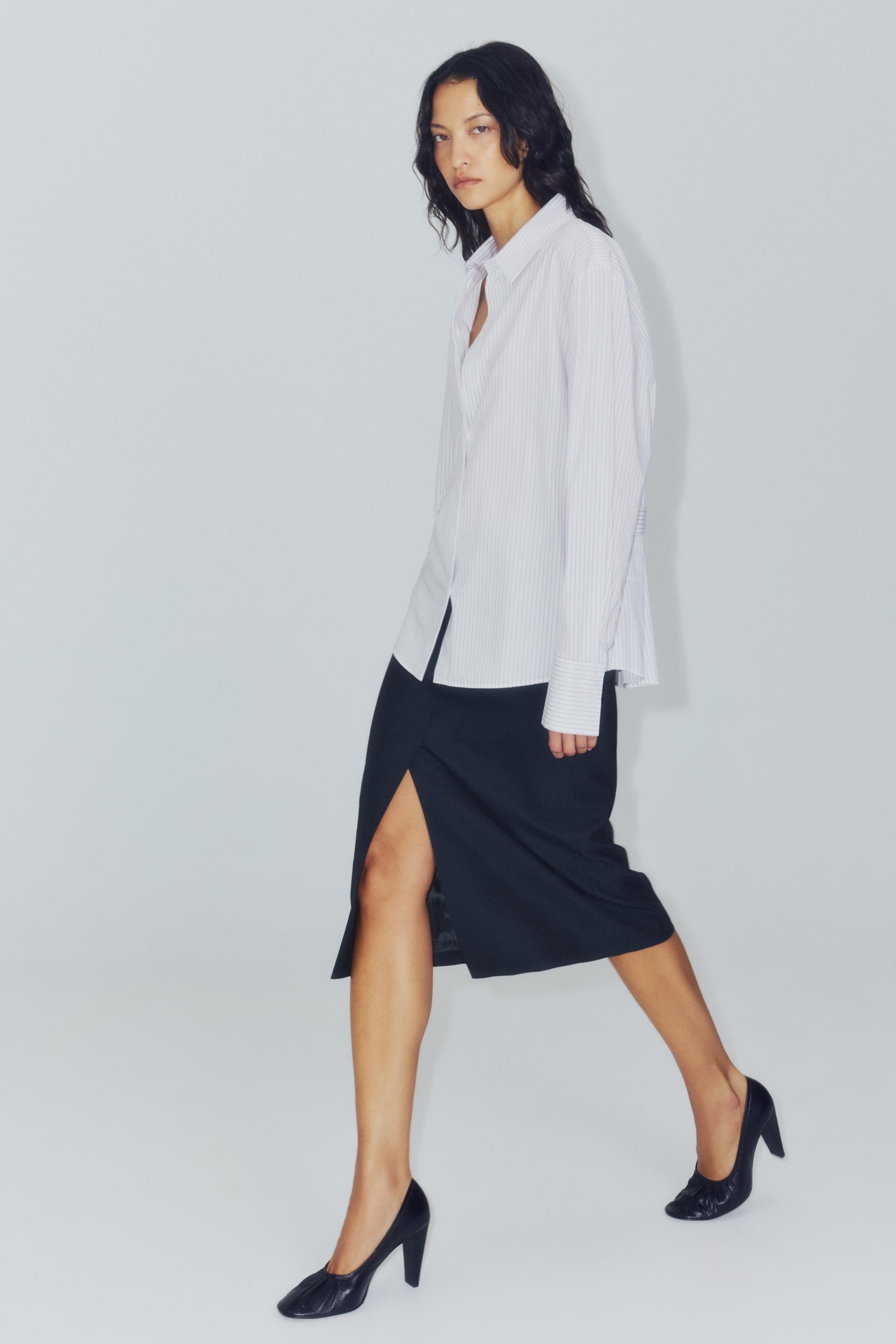 РУБАШКА В ПОЛОСКУ СО ШЛЕВКАМИ НА ТАЛИИ — ZW COLLECTION — ZARA