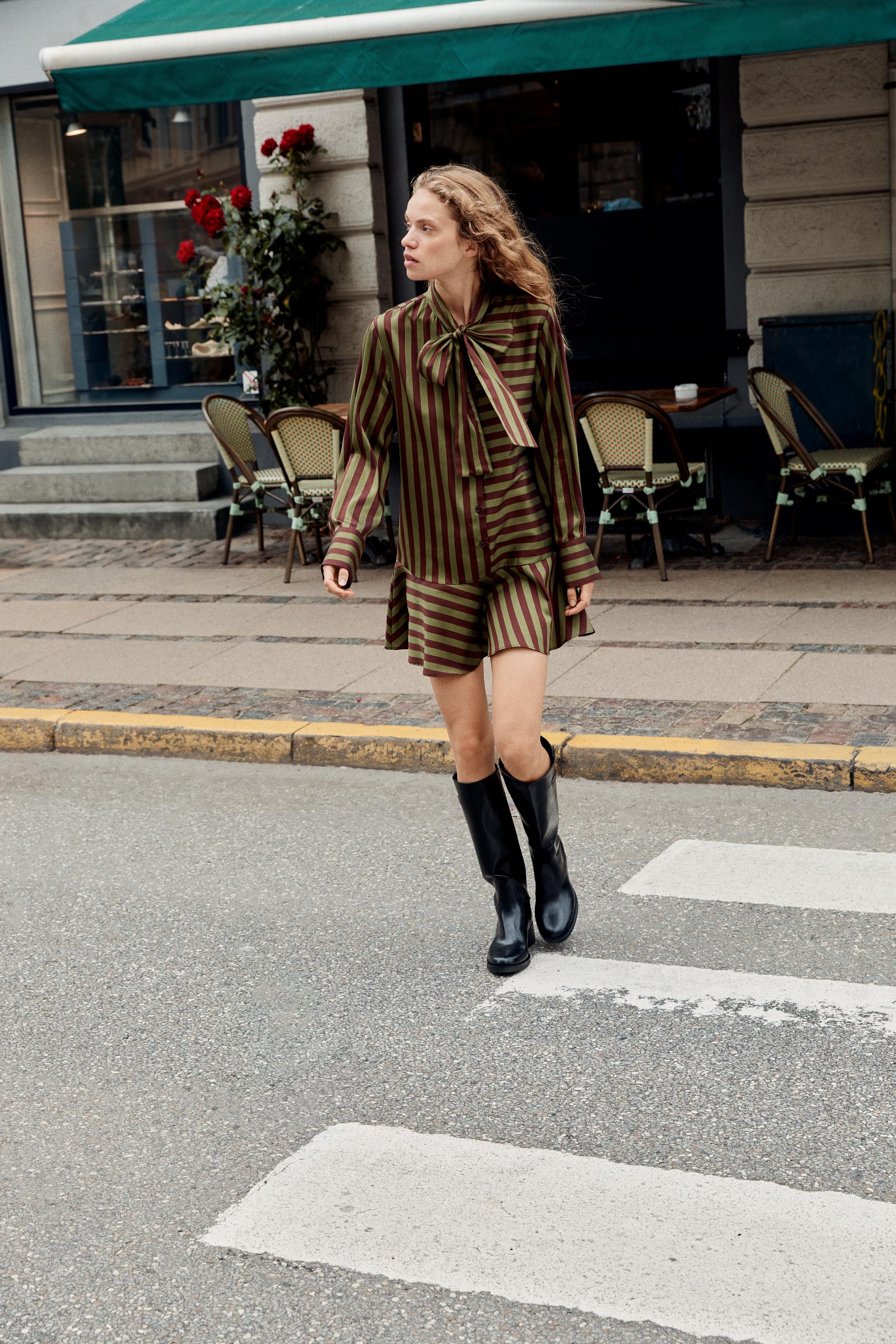 Платье в полоску с бантом — ZARA