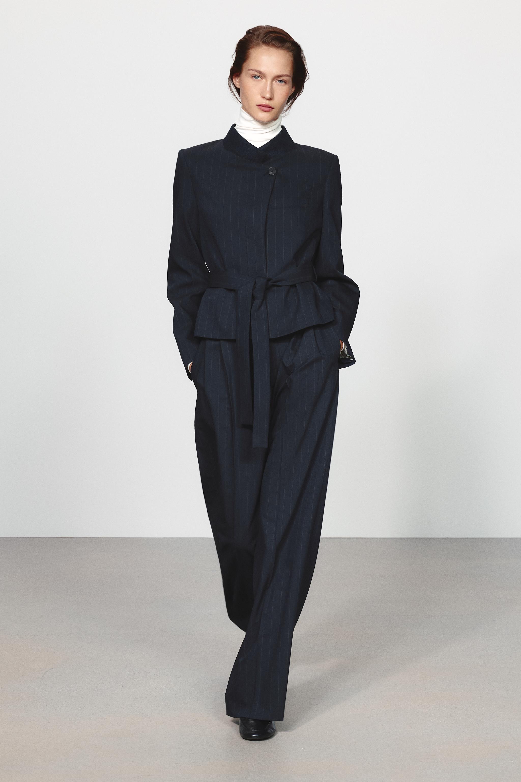 БЛЕЙЗЕР В ПОЛОСКУ С КОМБИНИРОВАННЫМ ВОРОТНИКОМ И ПОЯСОМ — ZW COLLECTION — ZARA