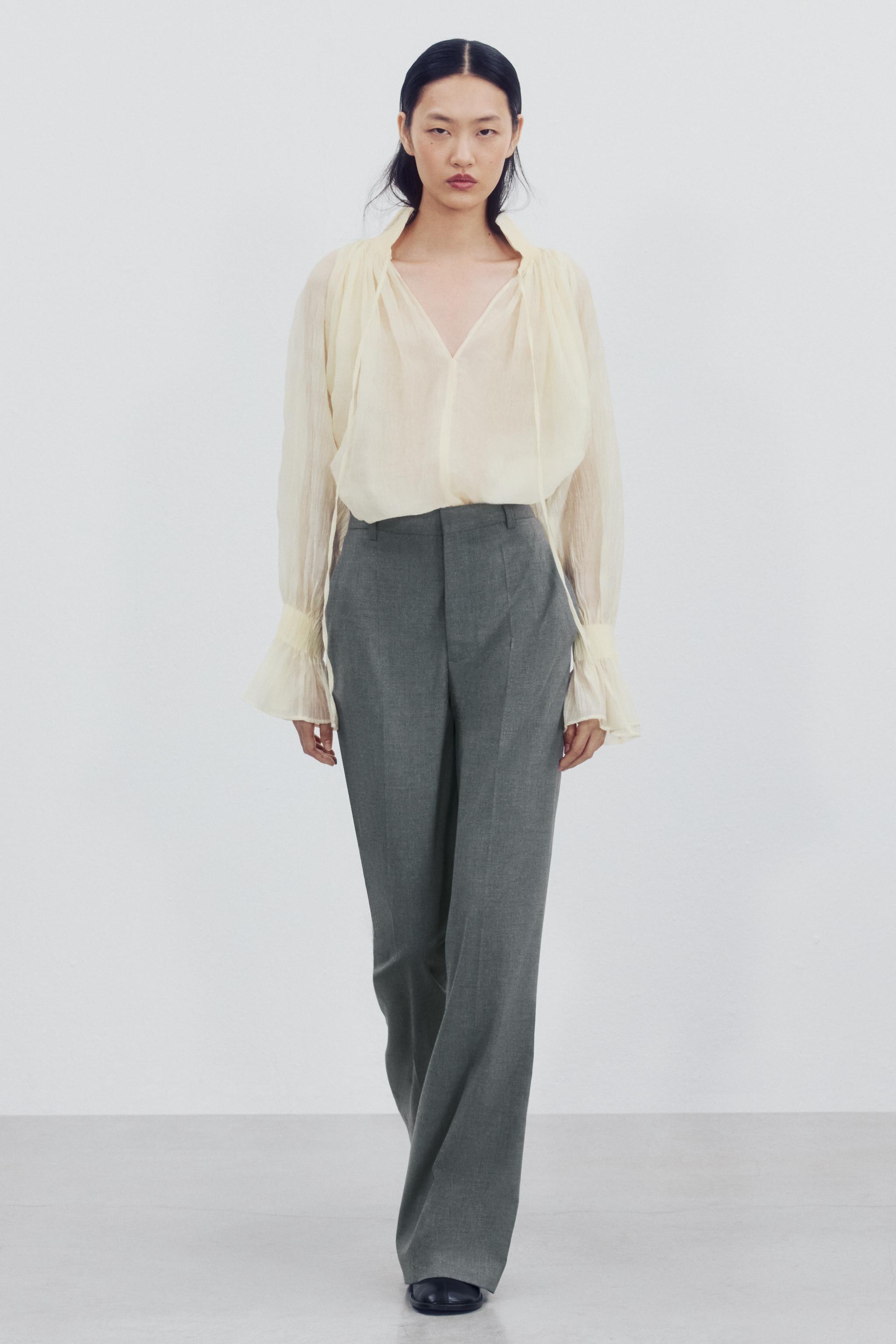 Брюки ZW COLLECTION с высокой посадкой в тонкую полоску — ZARA