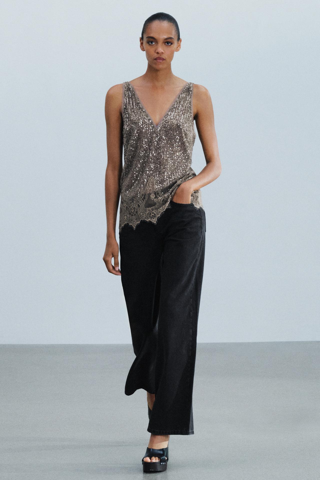 Топ ZW COLLECTION с комбинированным декором из пайеток — ZARA