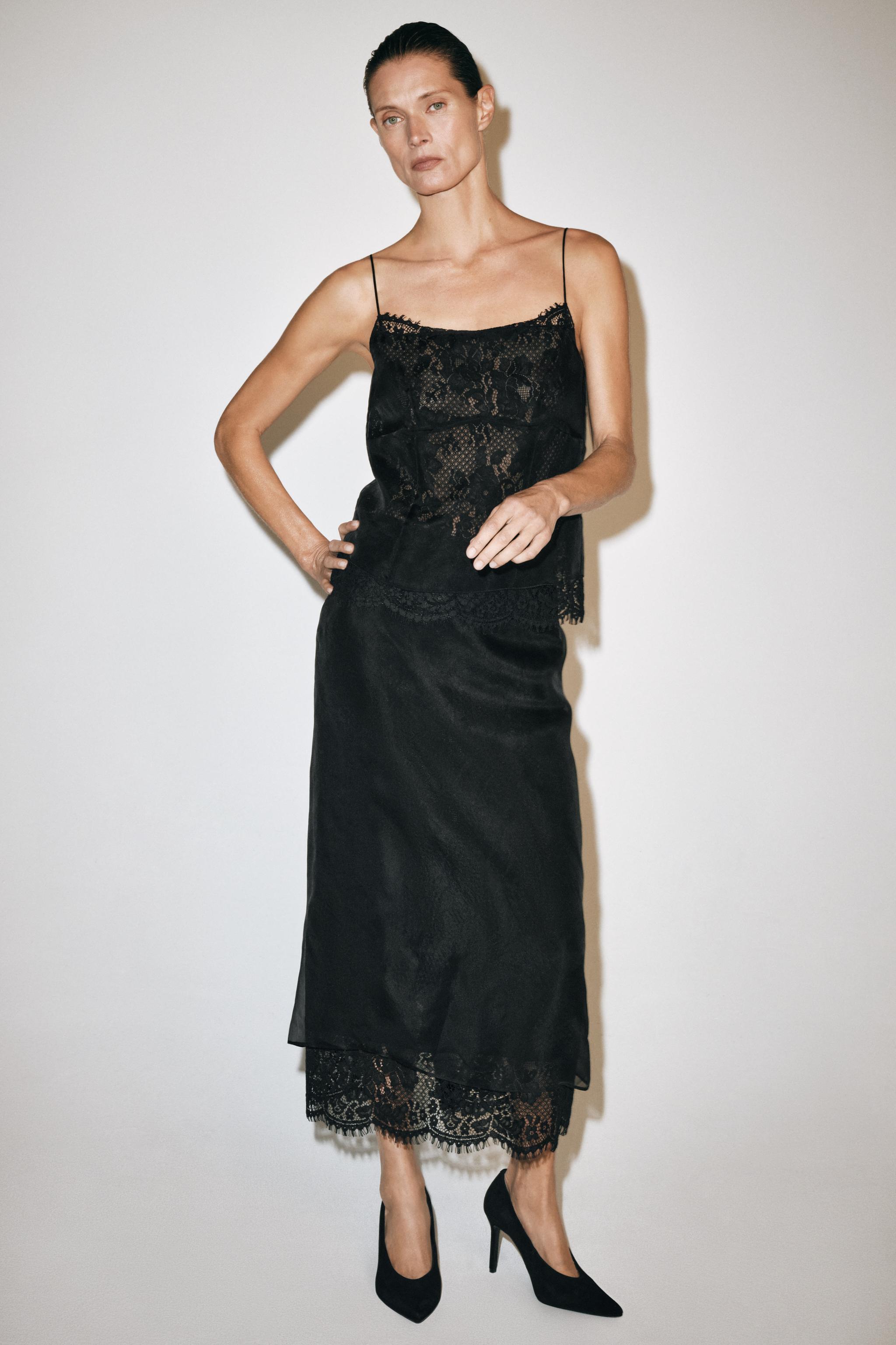 ЮБКА ИЗ 100% ШЕЛКА С КРУЖЕВОМ — ZW COLLECTION — ZARA