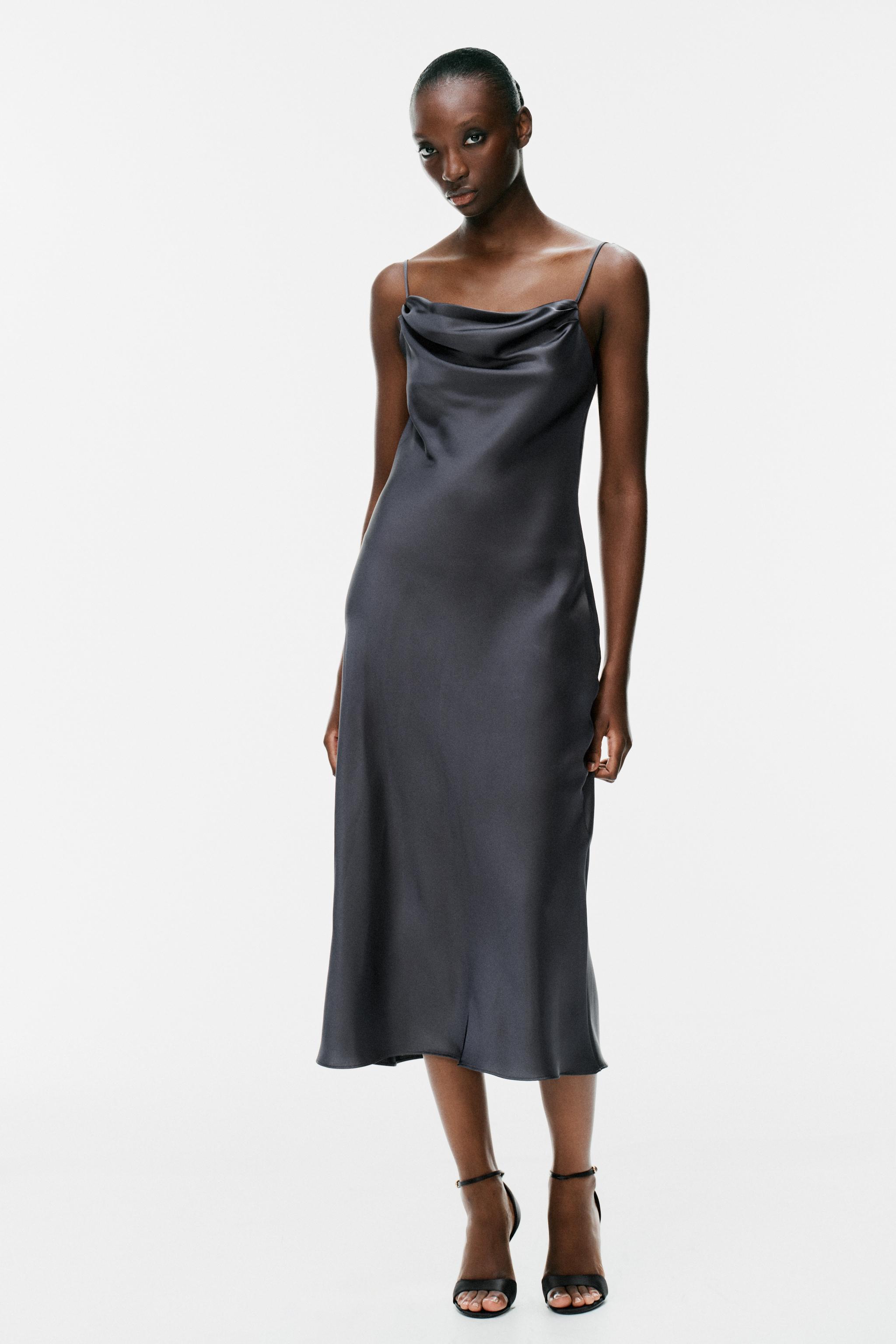 Миди-платье из сатина с драпировкой — ZARA
