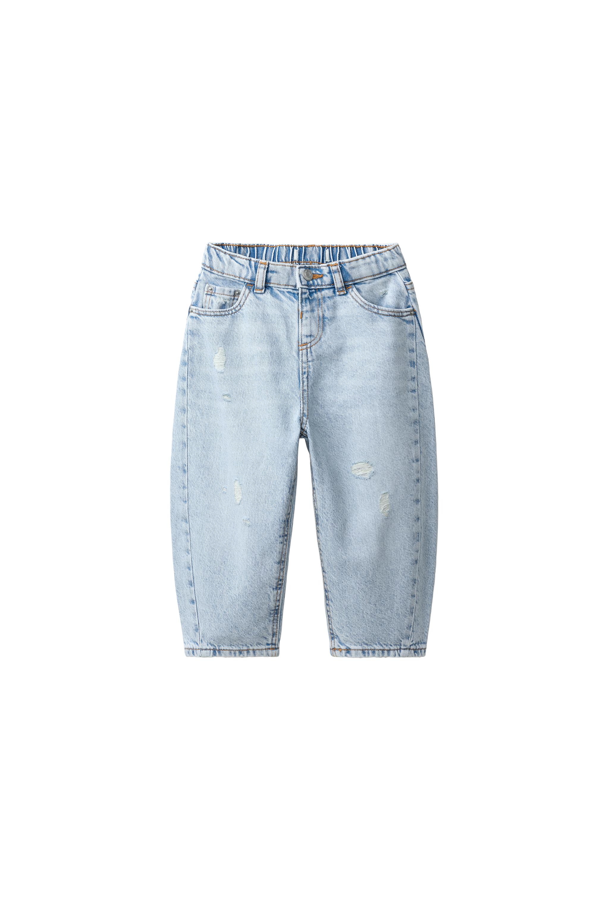 Джинсы силуэта "бочонок" с потёртостями — ZARA