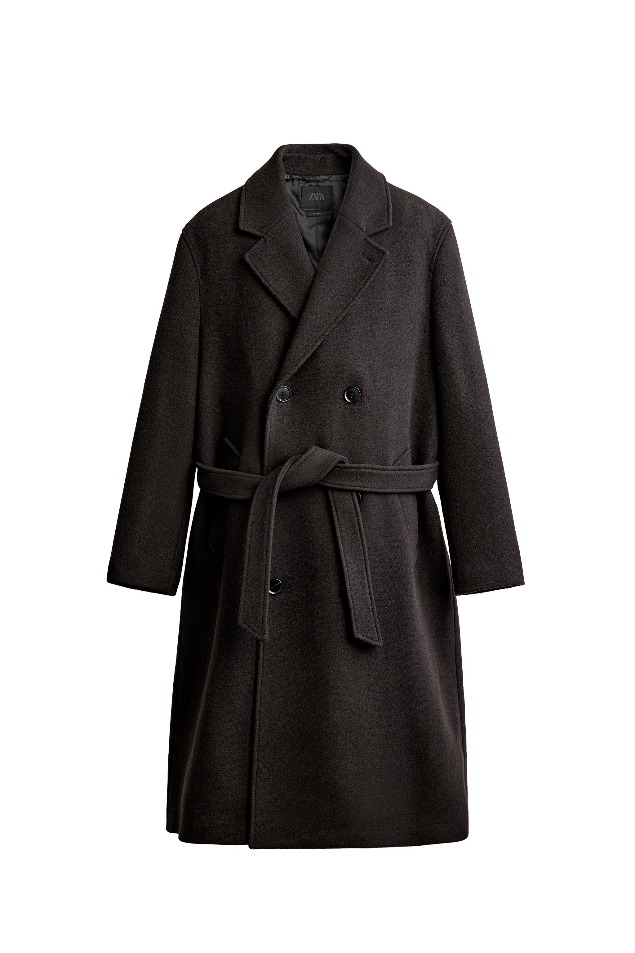 ДВУБОРТНОЕ ПАЛЬТО ИЗ ШЕРСТИ С ПОЯСОМ — ZARA