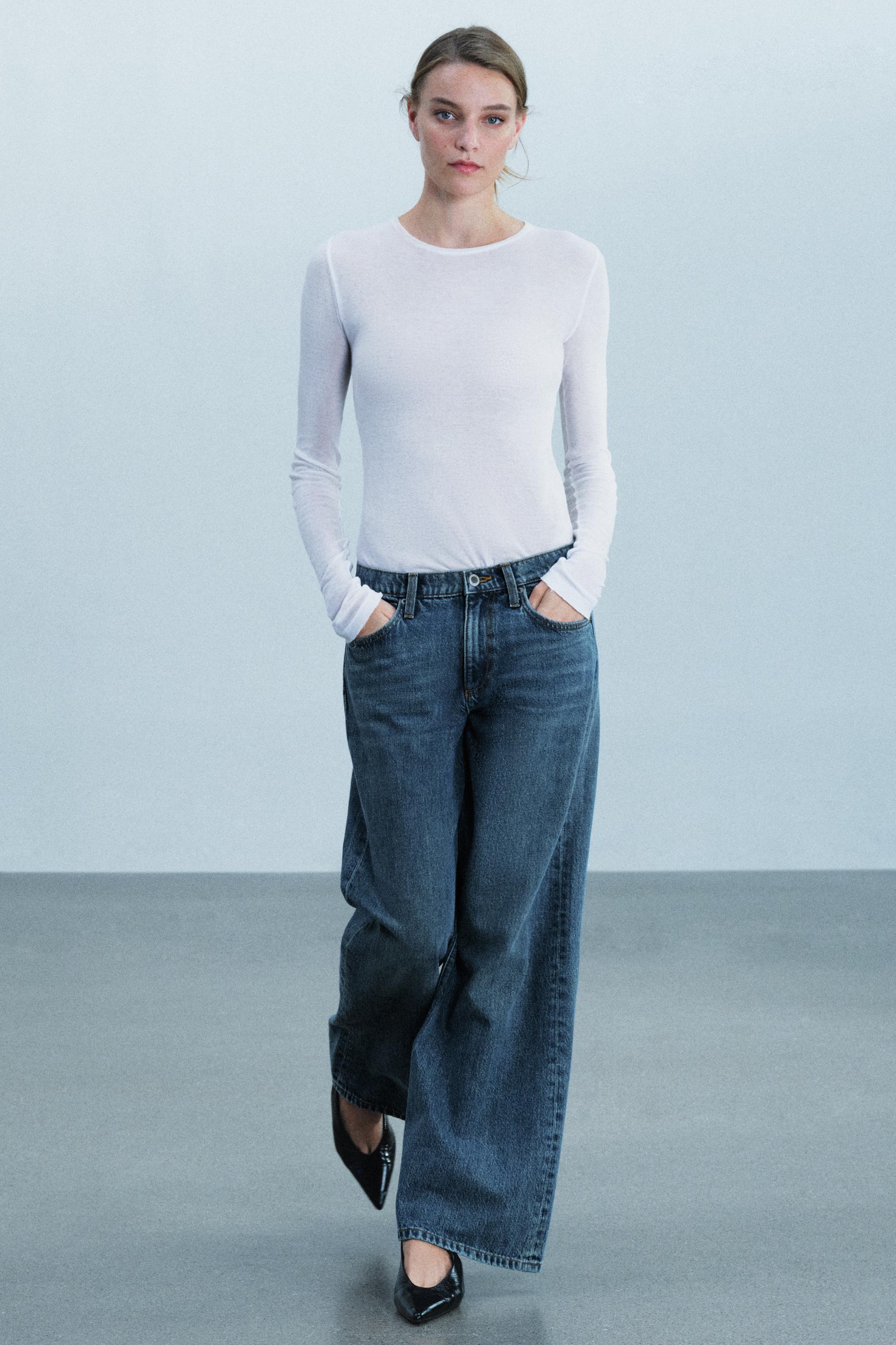 Джинсы ZW COLLECTION с низкой посадкой и широкими штанинами — ZARA