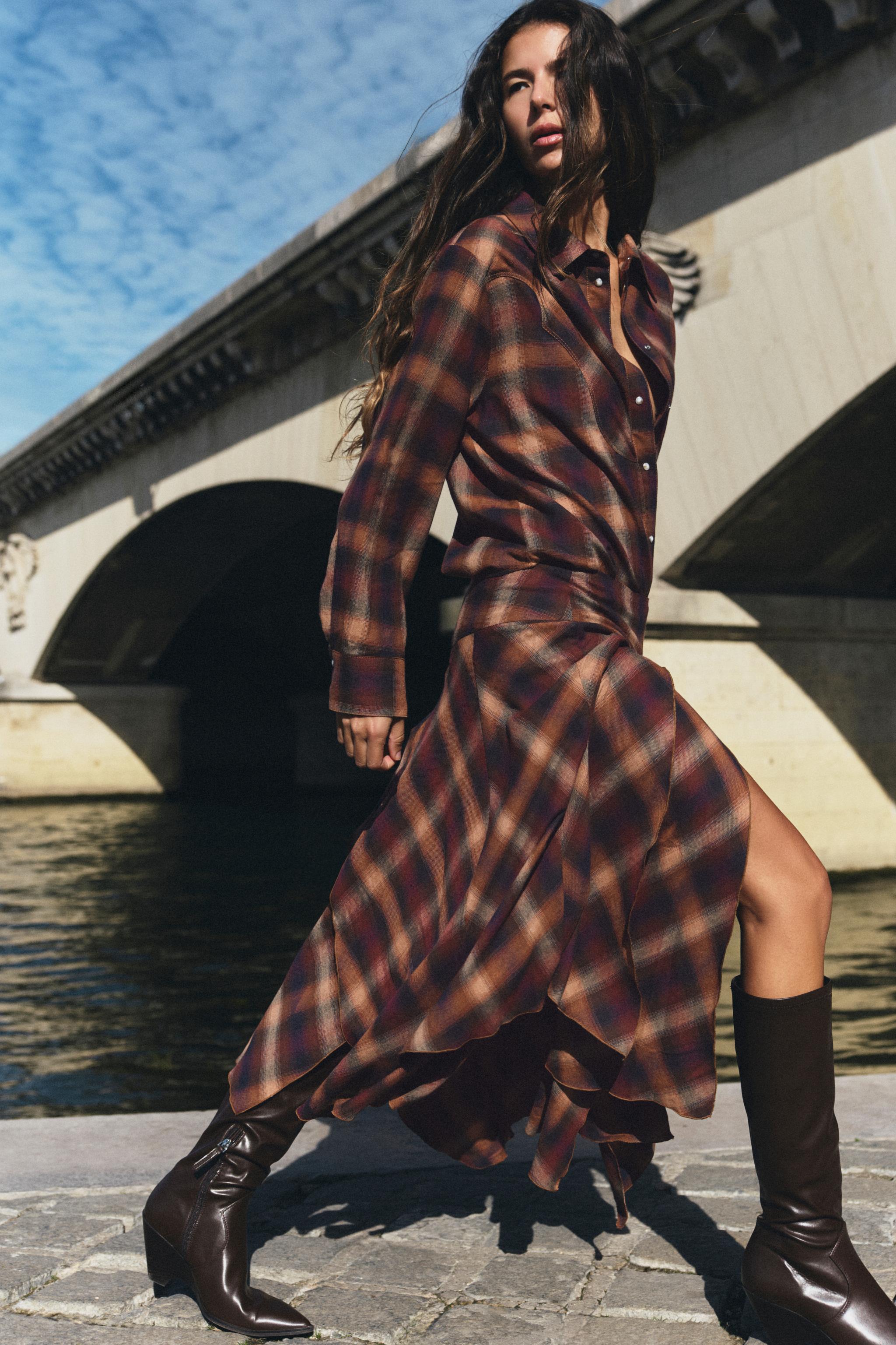 ЮБКА МИДИ В КЛЕТКУ С РАЗРЕЗАМИ — ZARA