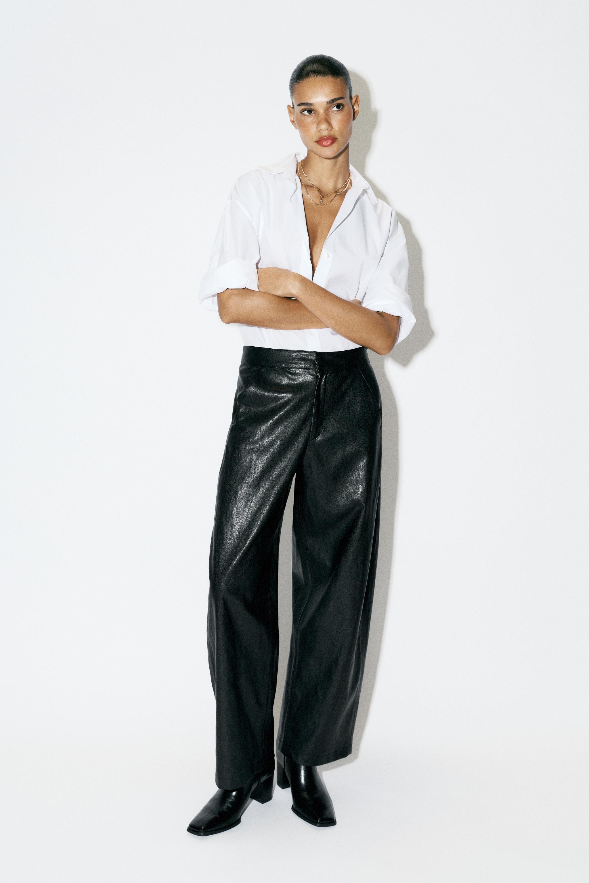 LEATHER EFFECT BARREL TROUSERS — ZARA
