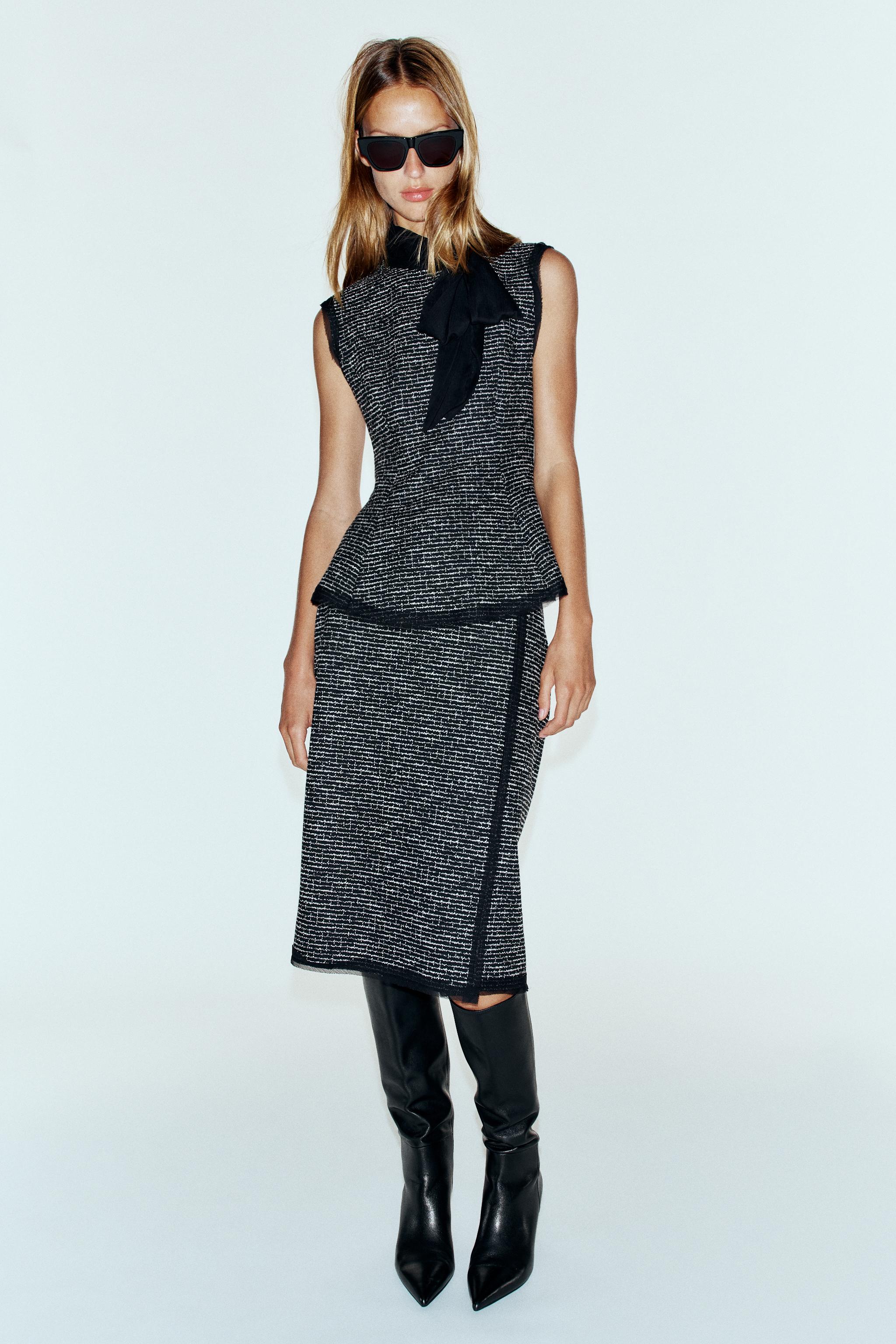 TEXTURED COMBINED MIDI SKIRT — ZARA