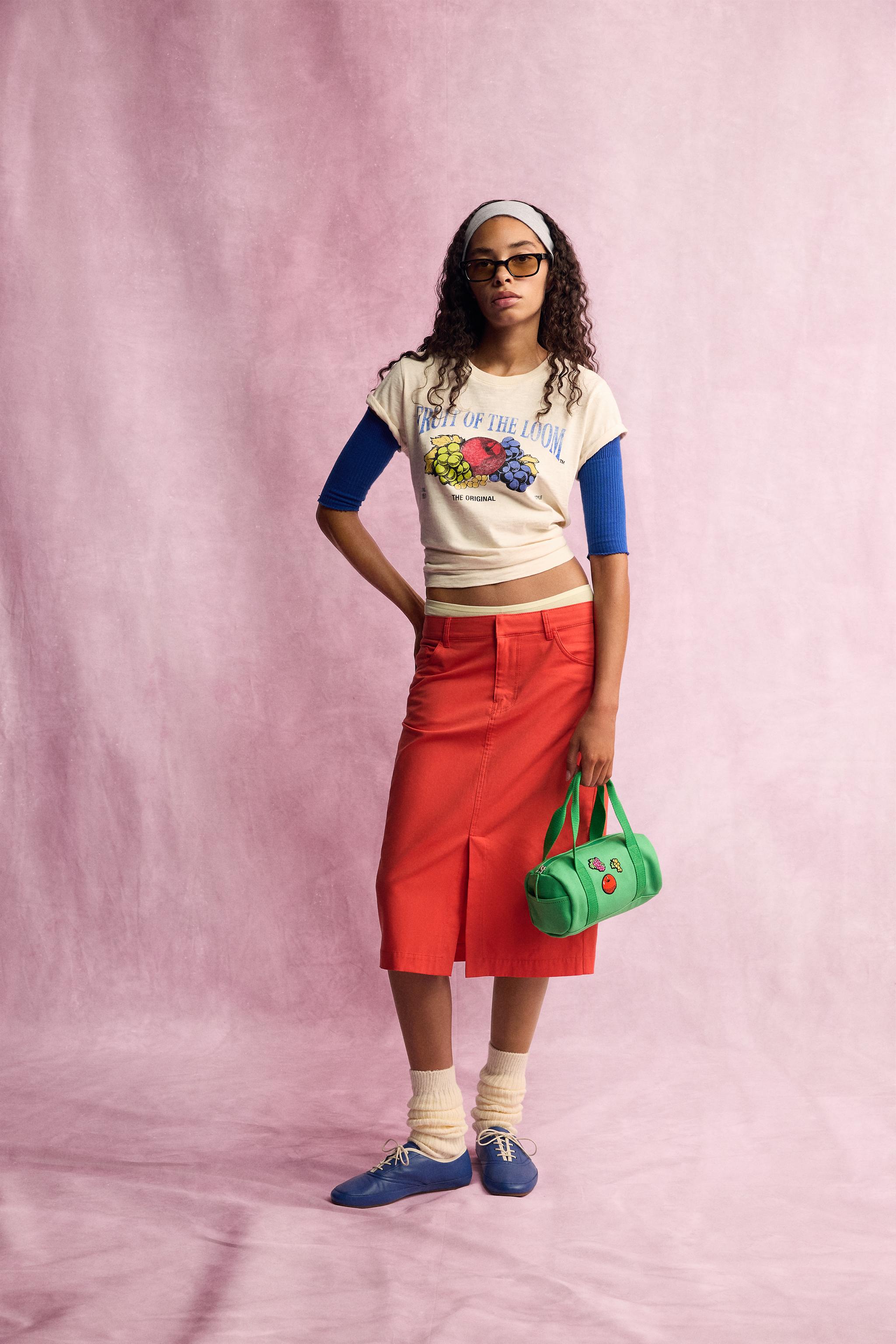 Юбка миди с разрезом из коллекции Fruit of the Loom™ — ZARA
