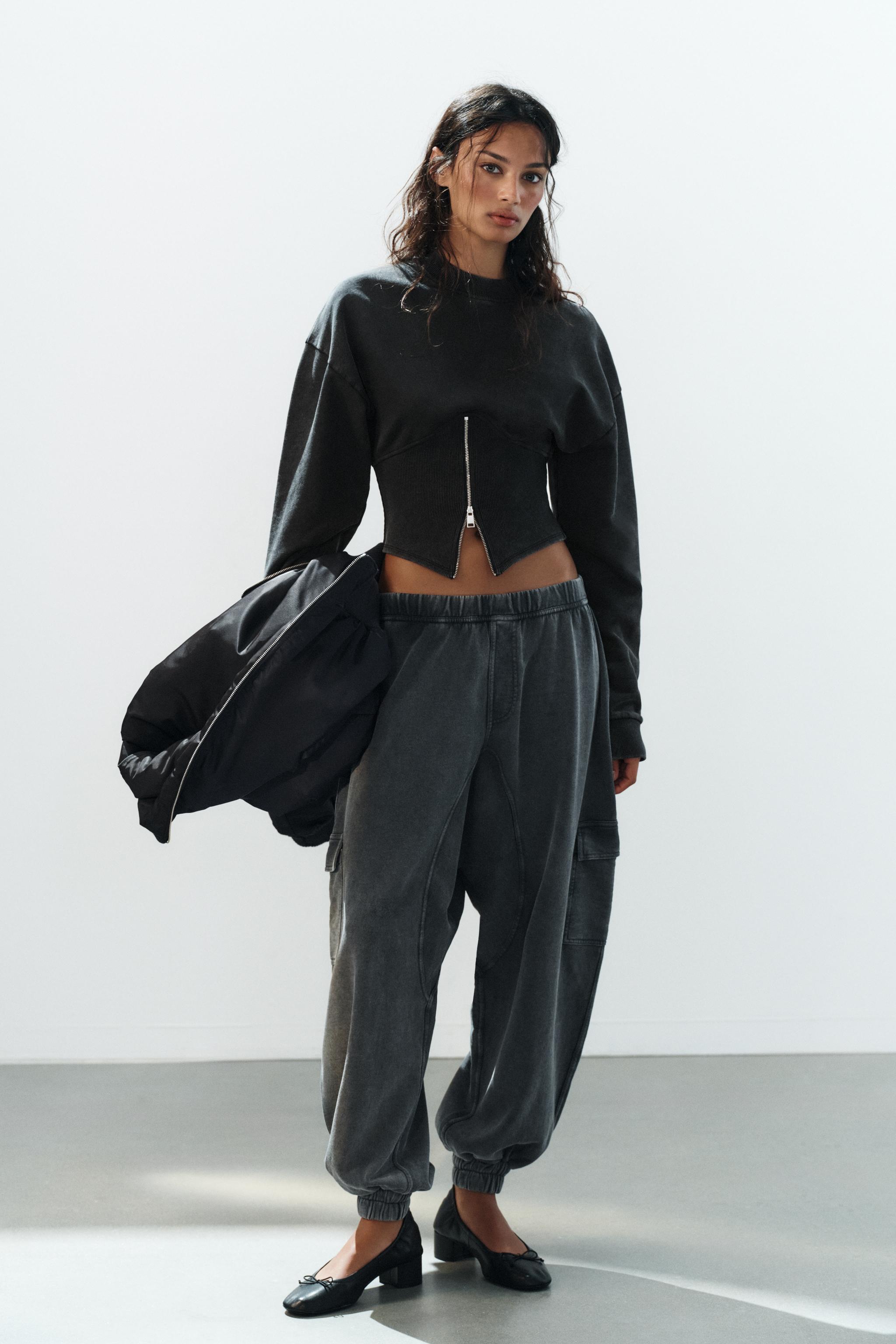 FADED EFFECT ZIP CORSET SWEATSHIRT — ZARA