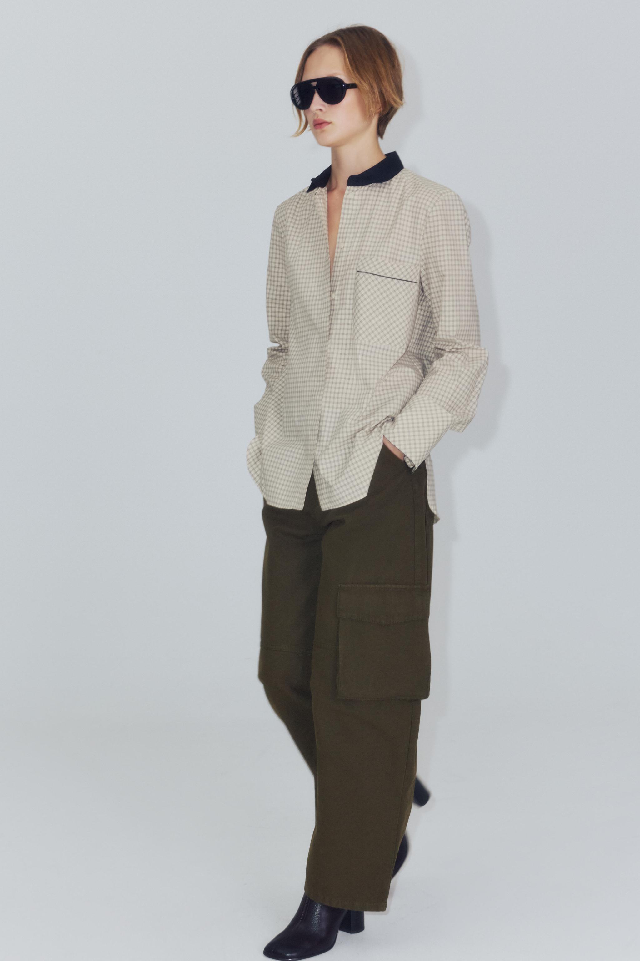 РУБАШКА В КЛЕТКУ С КОНТРАСТНЫМ ВОРОТНИКОМ ZW COLLECTION — ZARA