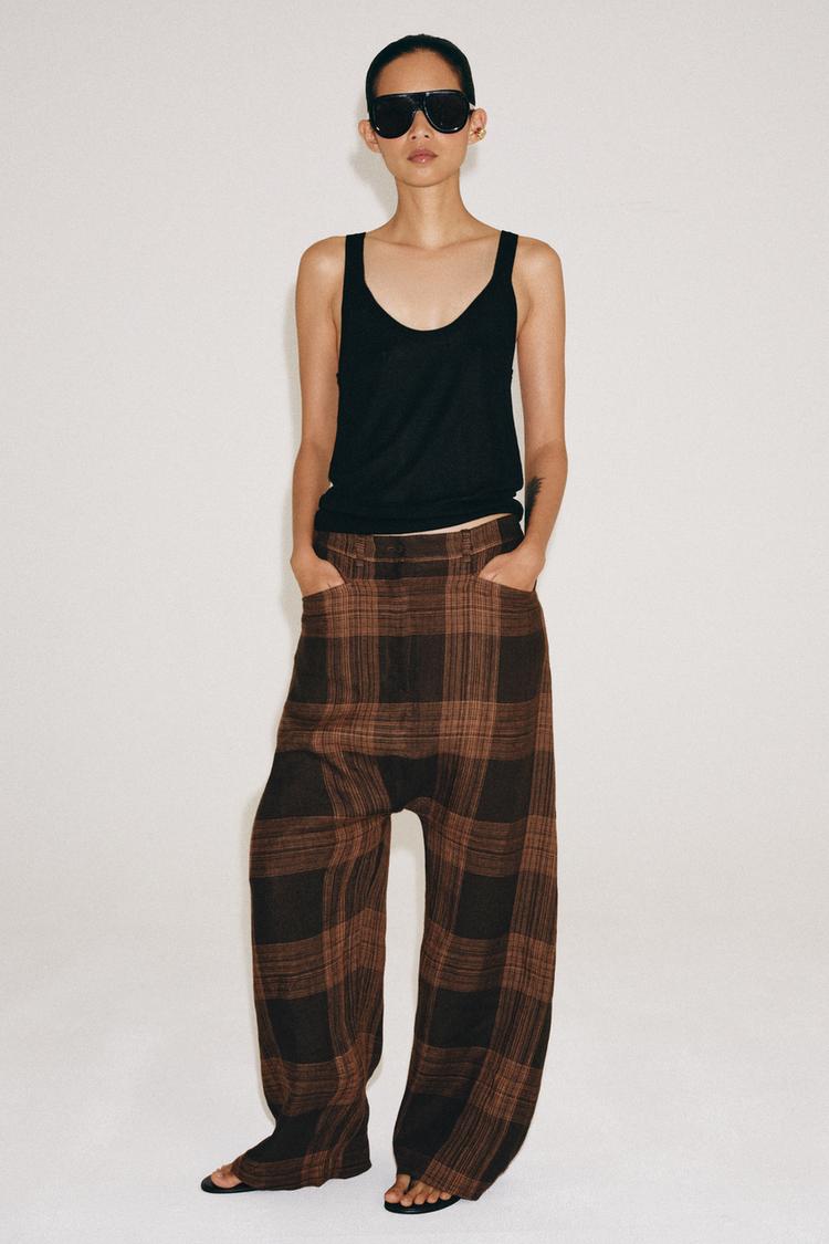 Брюки ZW COLLECTION в клетку из льна