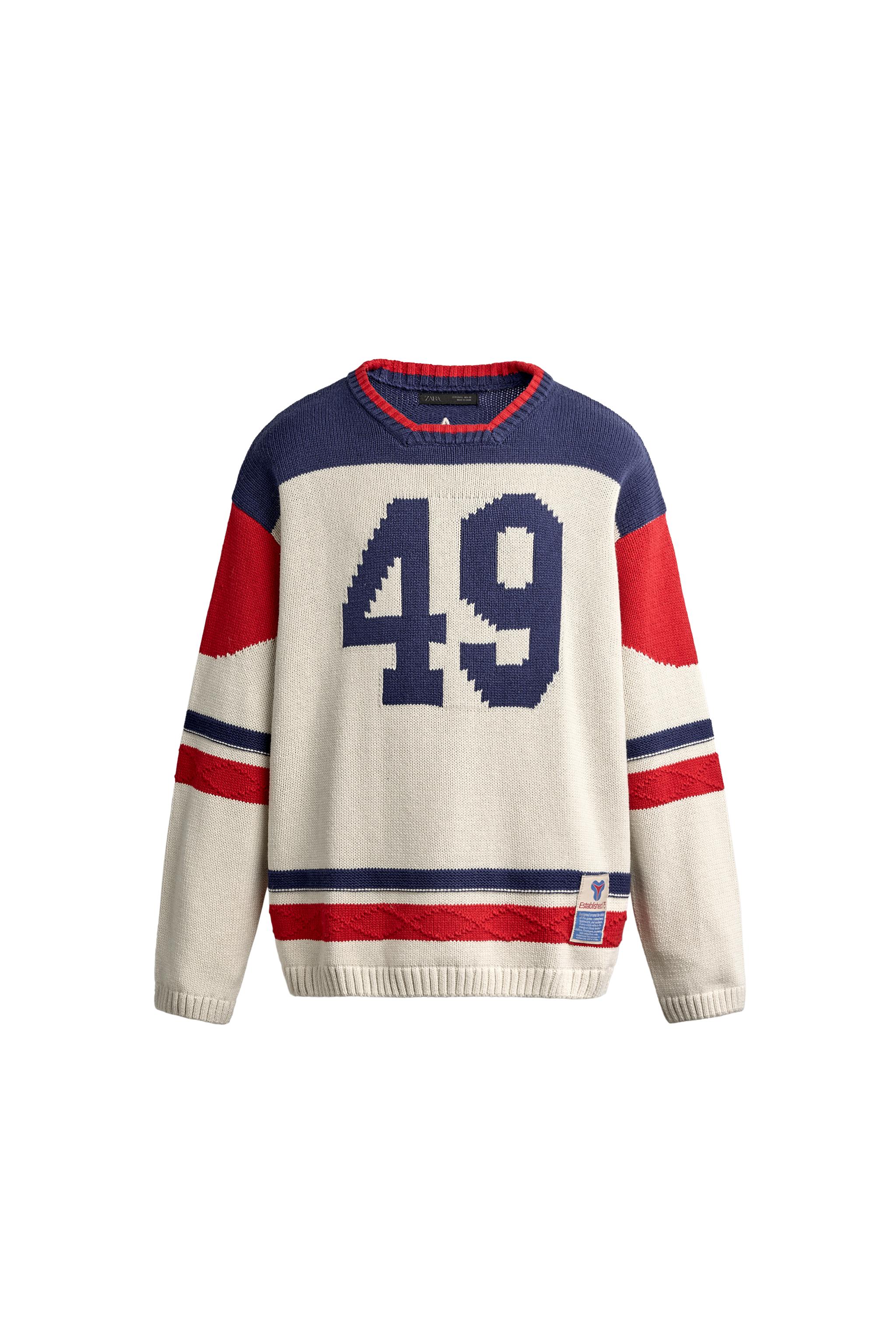 СВИТЕР RELAXED FIT ЖАККАРДОВЫЙ VINTAGE HOCKEY — ZARA