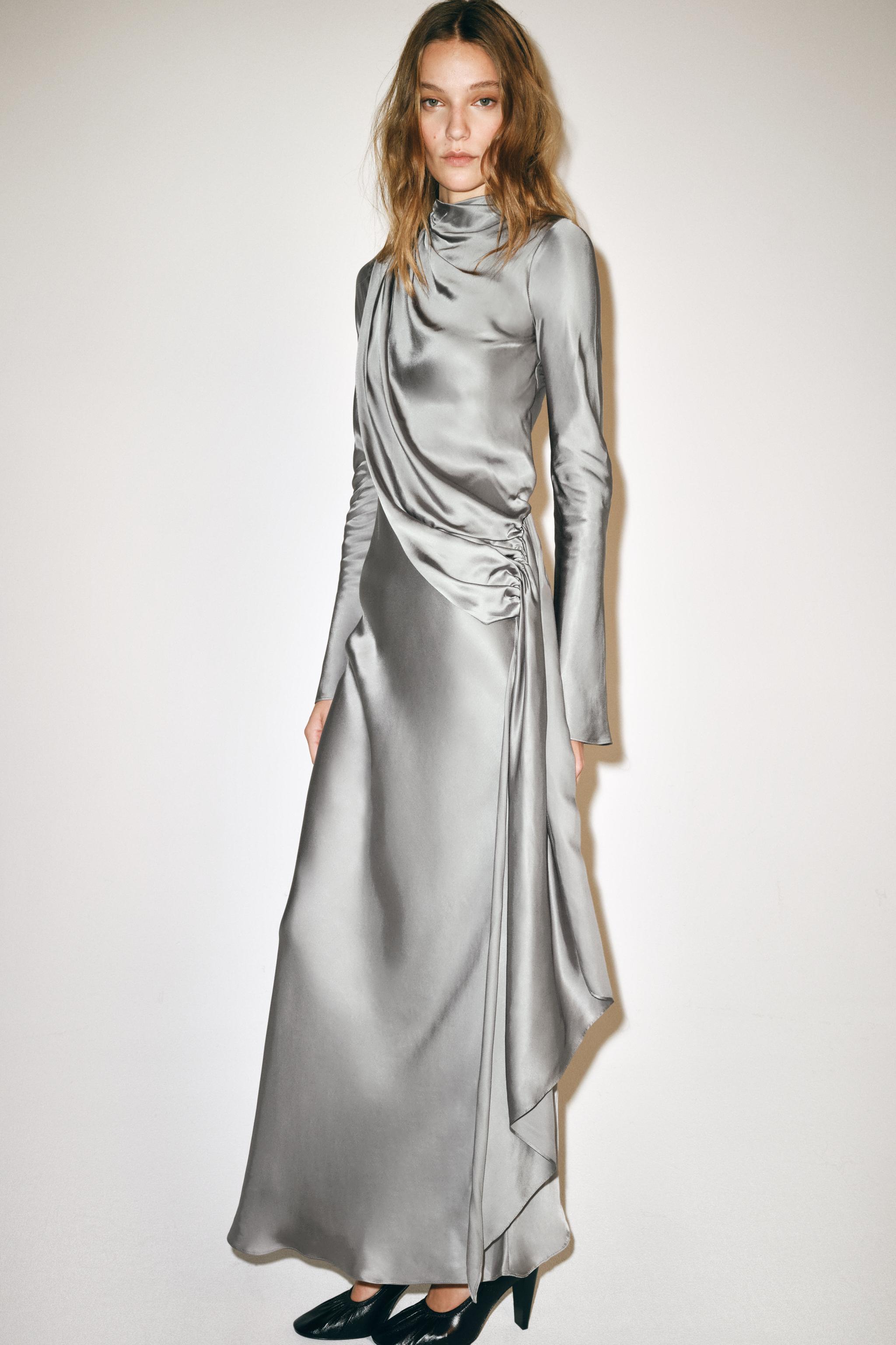 100% VISCOSE DRAPED MAXI DRESS — ZARA