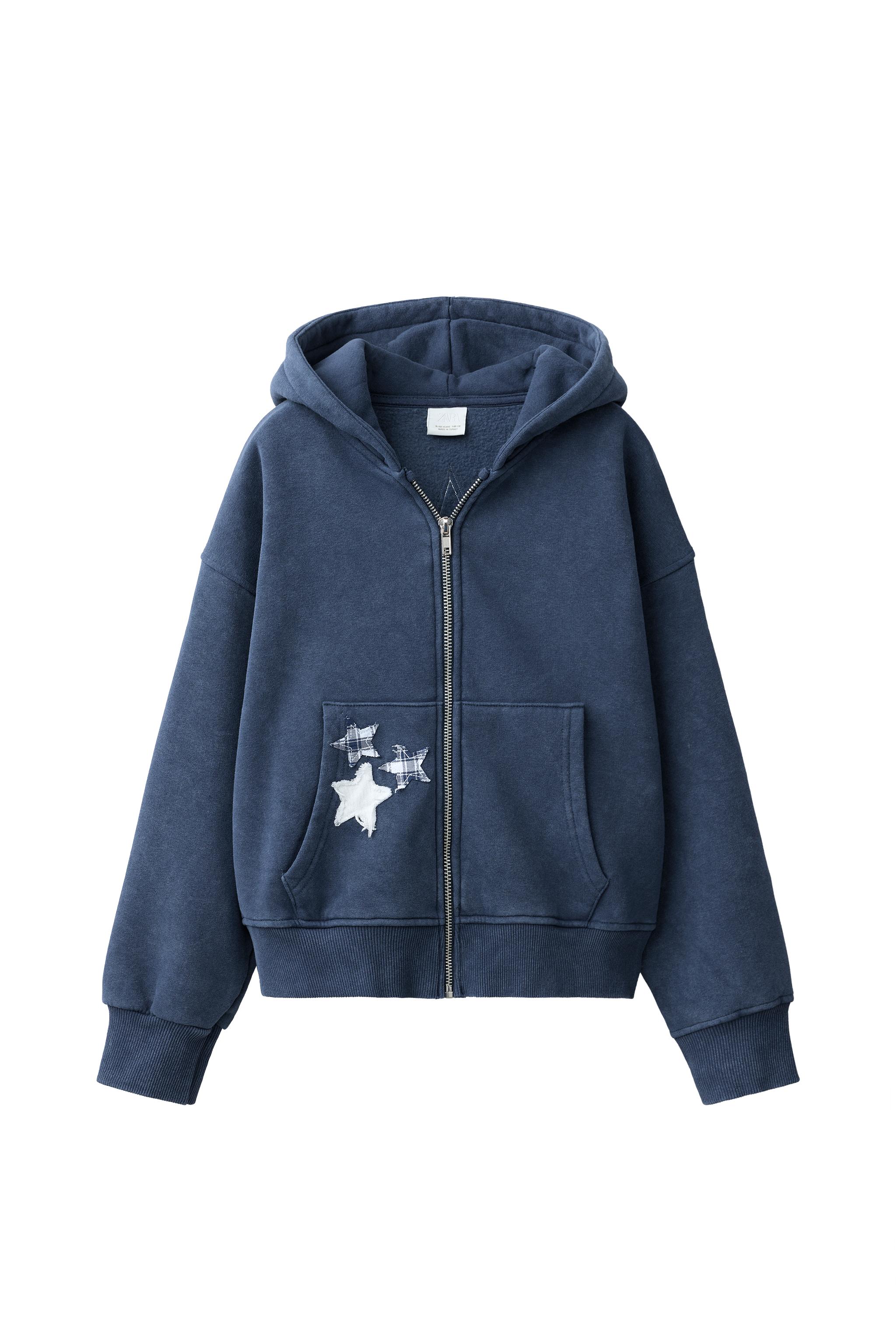 STAR PATCH ZIP UP HOODIE — ZARA